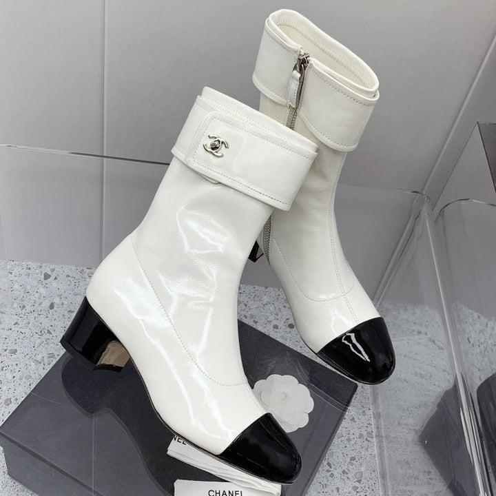 Chanel 2026 Cap Toe Ankle Boots Patent Leather 162178