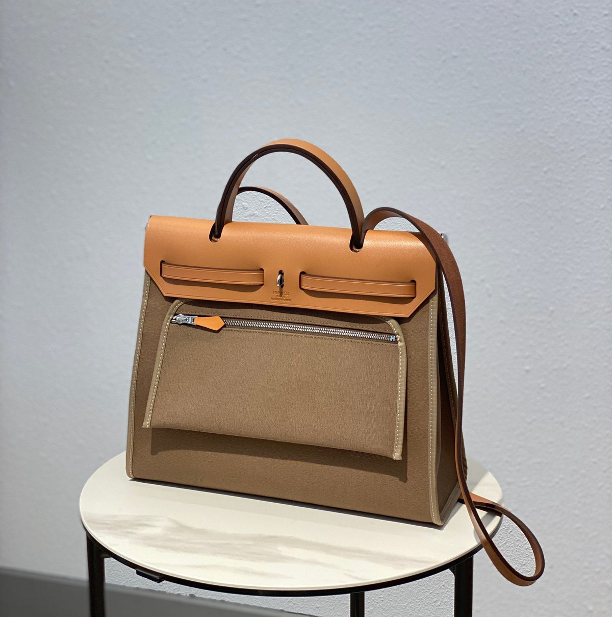 Herbag 31 Toile Brown Canvas Gold Cowhide Leather
