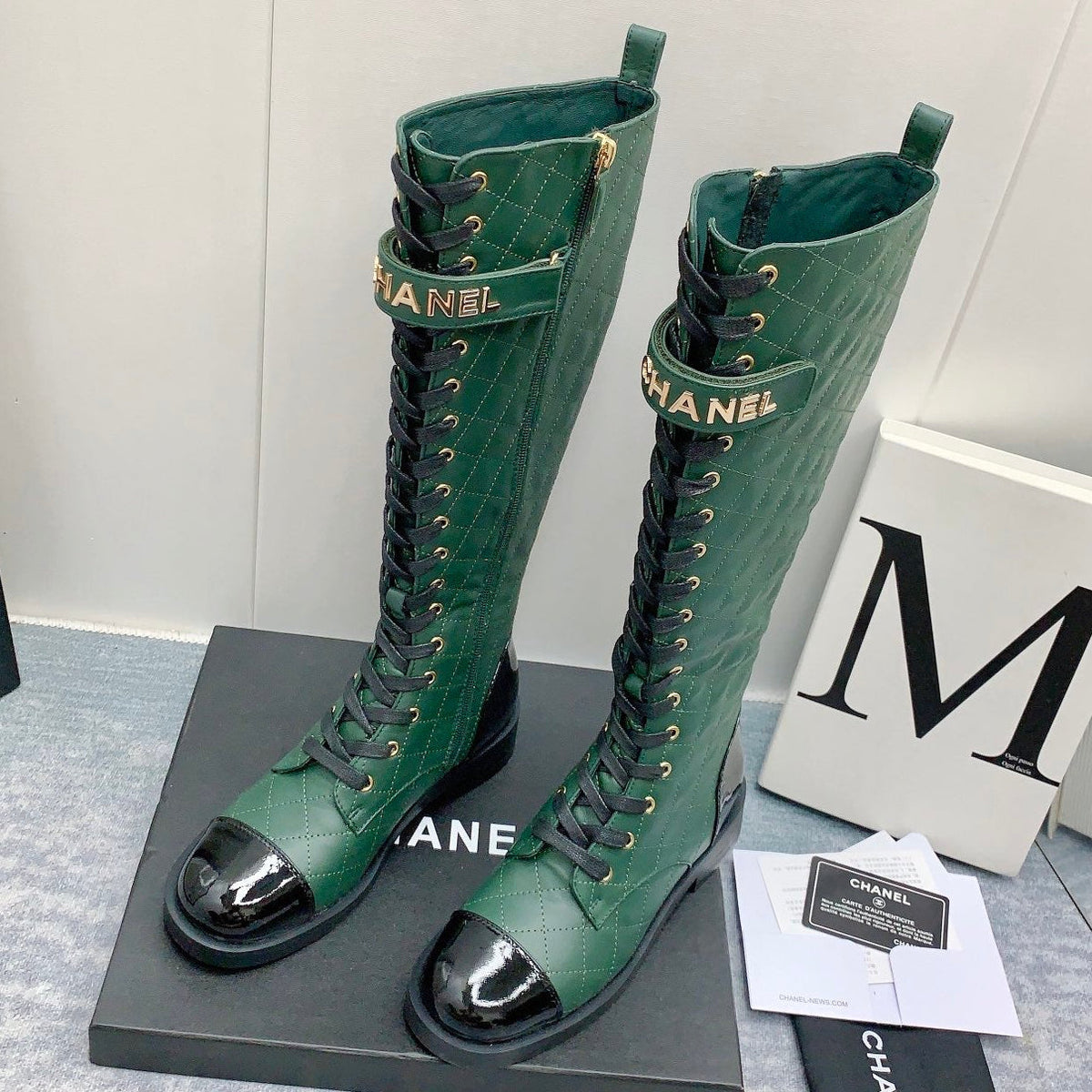 Chanel 2026 Quilted Lace-Up Combat Boots Calfskin 162266