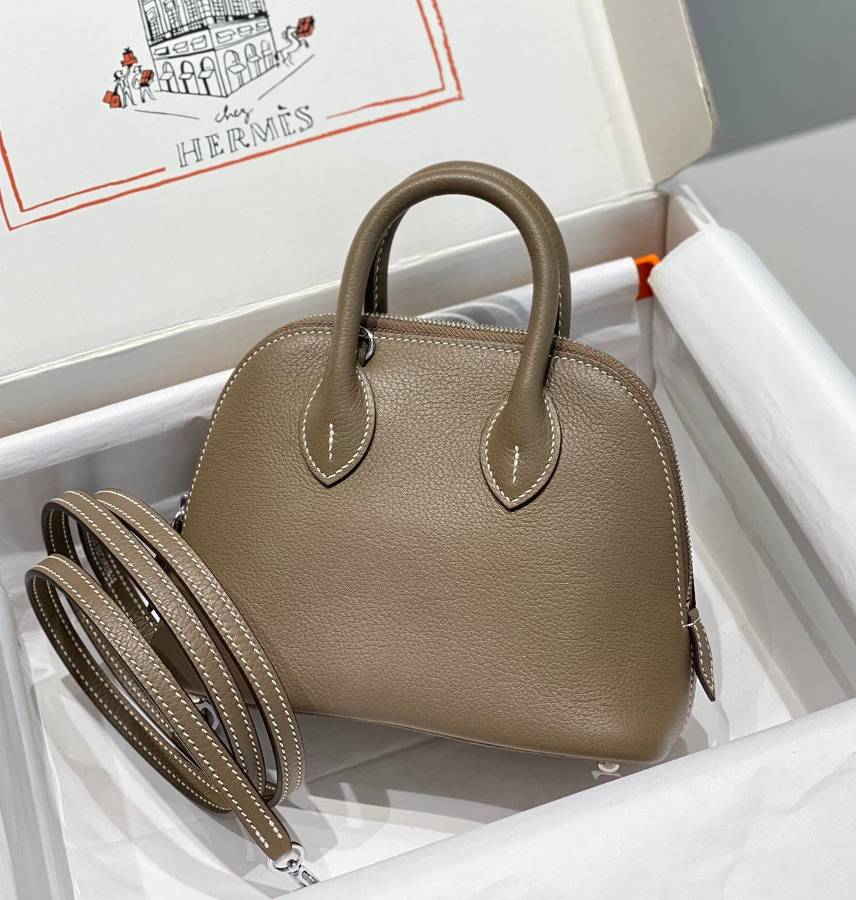 High-end Hermes 2026 Bolide Bowling Bag 18cm Evercolor Leather 1