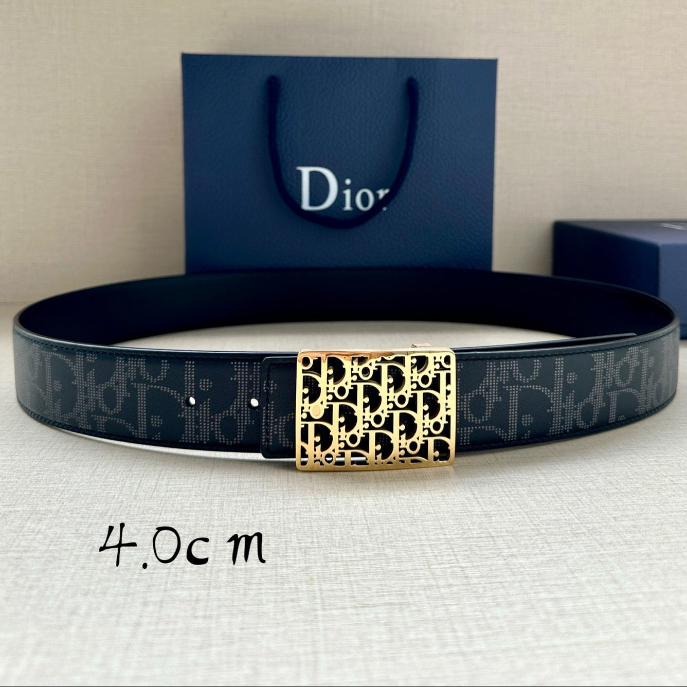 Dior 2026 Oblique Plaque Buckle Belt 40mm Leather