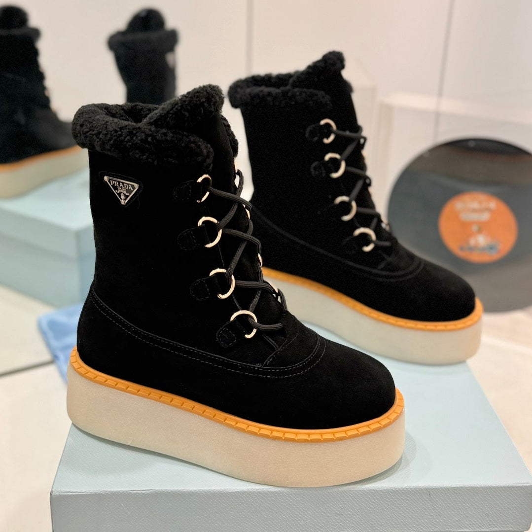 Prada 2026 Platform Snow Boots Suede Wool 166143