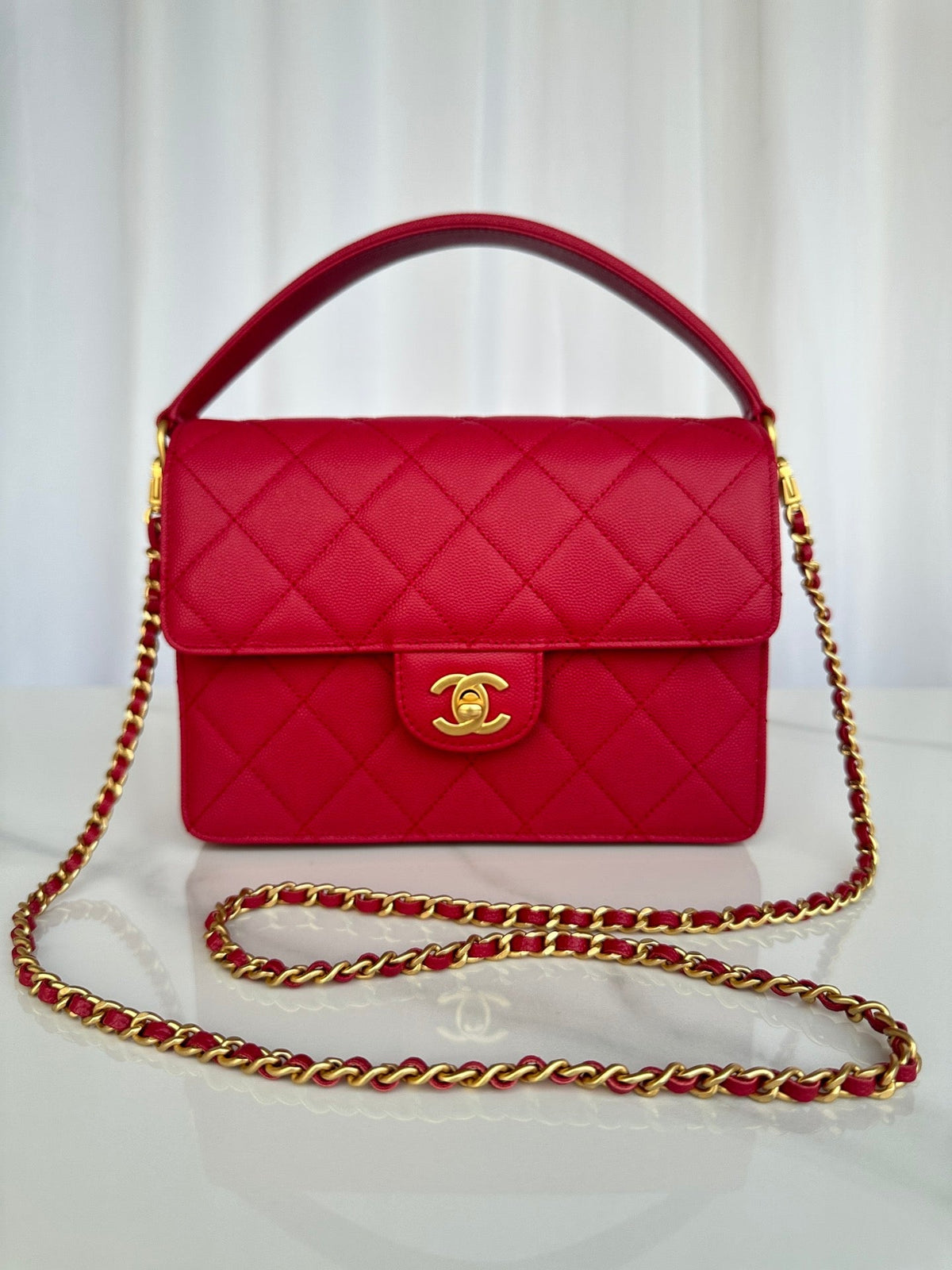 Chanel 2026 Flap Bag with Top Handle Gum-grain Cowhide