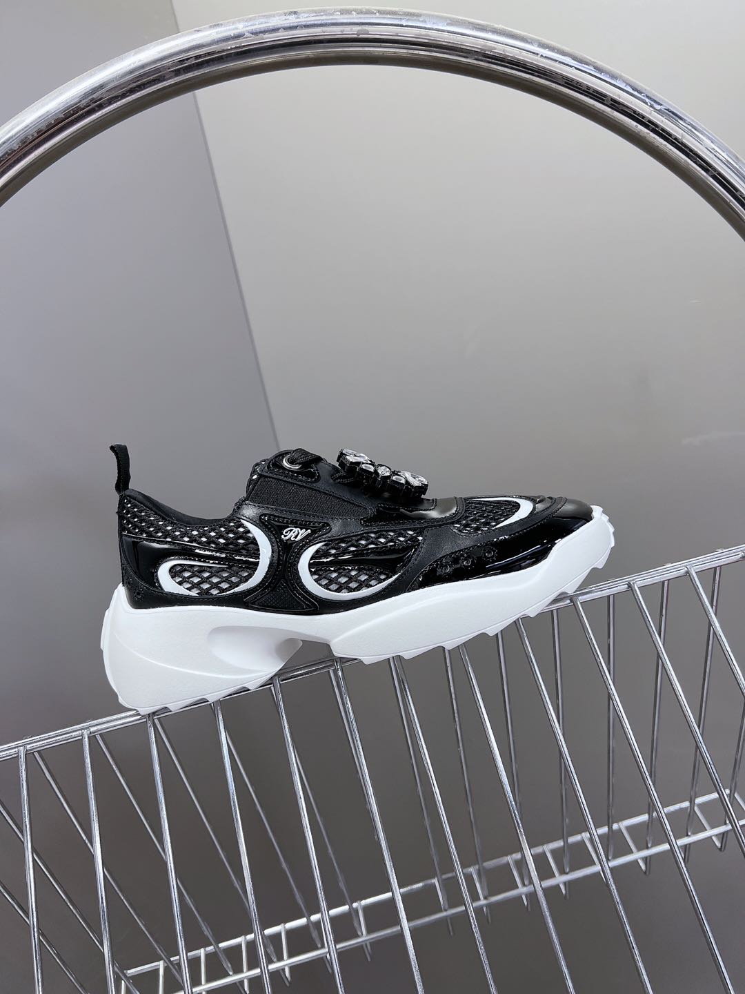 Thick-soled Sneakers Viv Leather Mirrored Mesh Fabric 182227