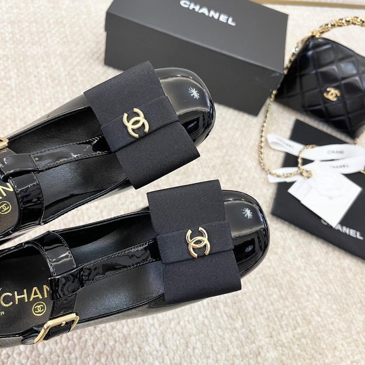 Chanel 2026 Fabric Bow Mary Jane Chunky Heel Shoe Patent Leather 787146