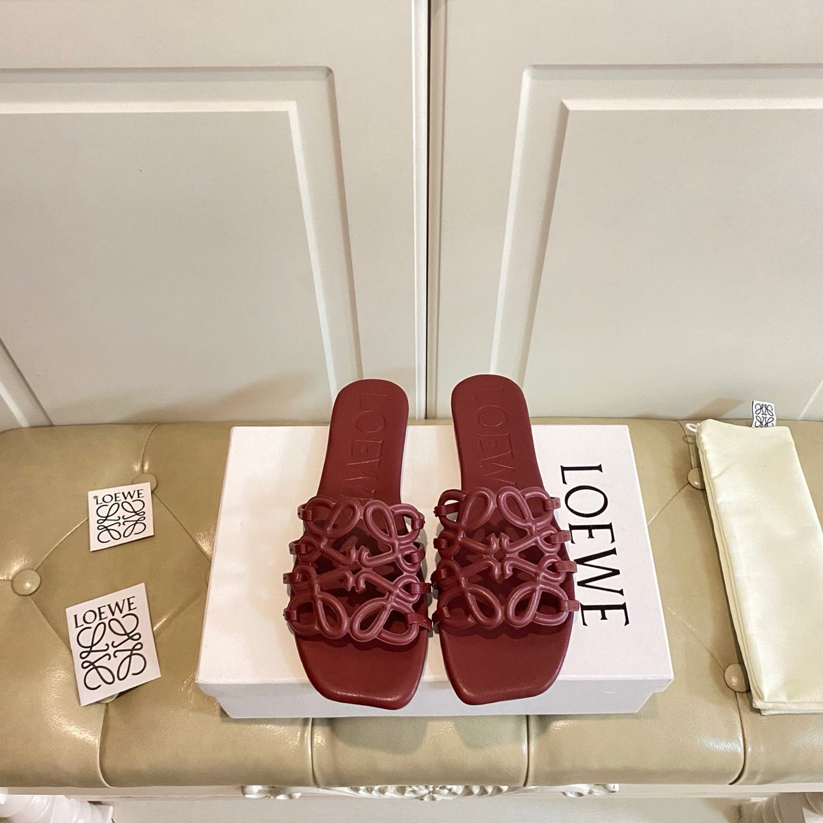 Loewe  Petal Anagram Leather Slides Multicolor
