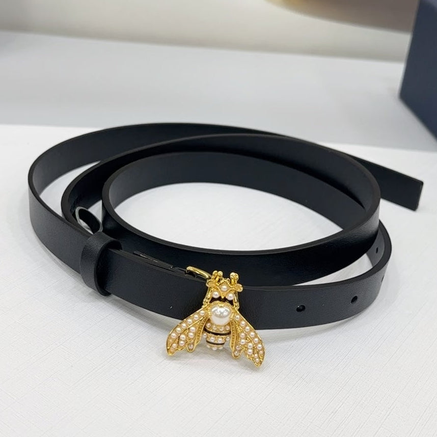 Dior 2026 Bee Motif Skinny Belt 17mm Leather 186411