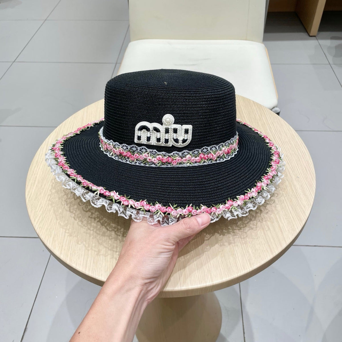 Miumiu Braided Straw-trimmed Bowl Hat 219091