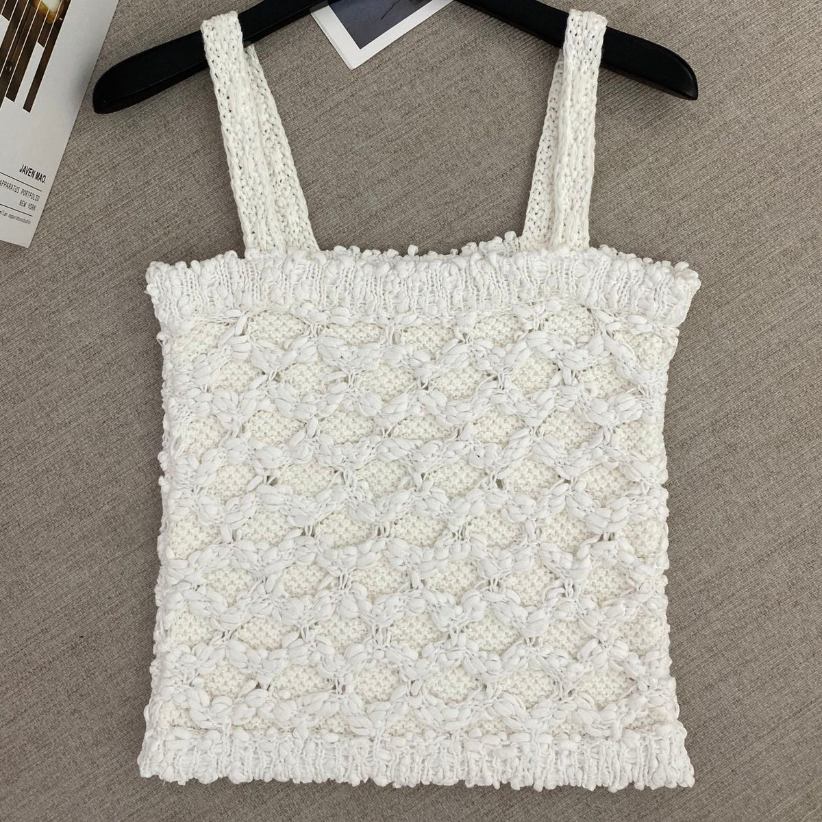 Chanel 2026 Tweed Diamond Quilted Openwork Knit Camisole Viscose Cotton 170743