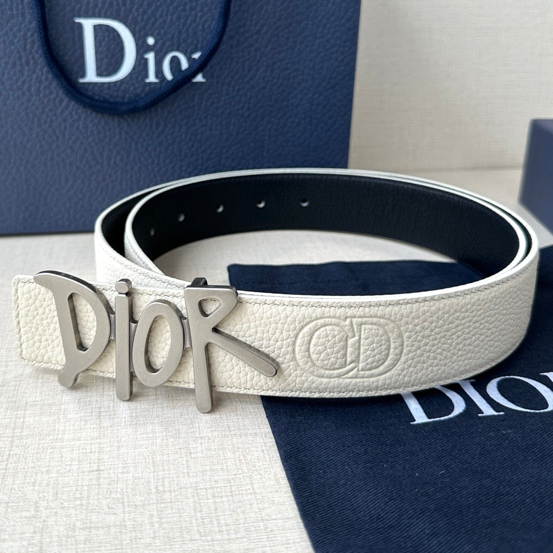 Dior 2026 Shawn Stussy Reversible Belt 35mm Calfskin