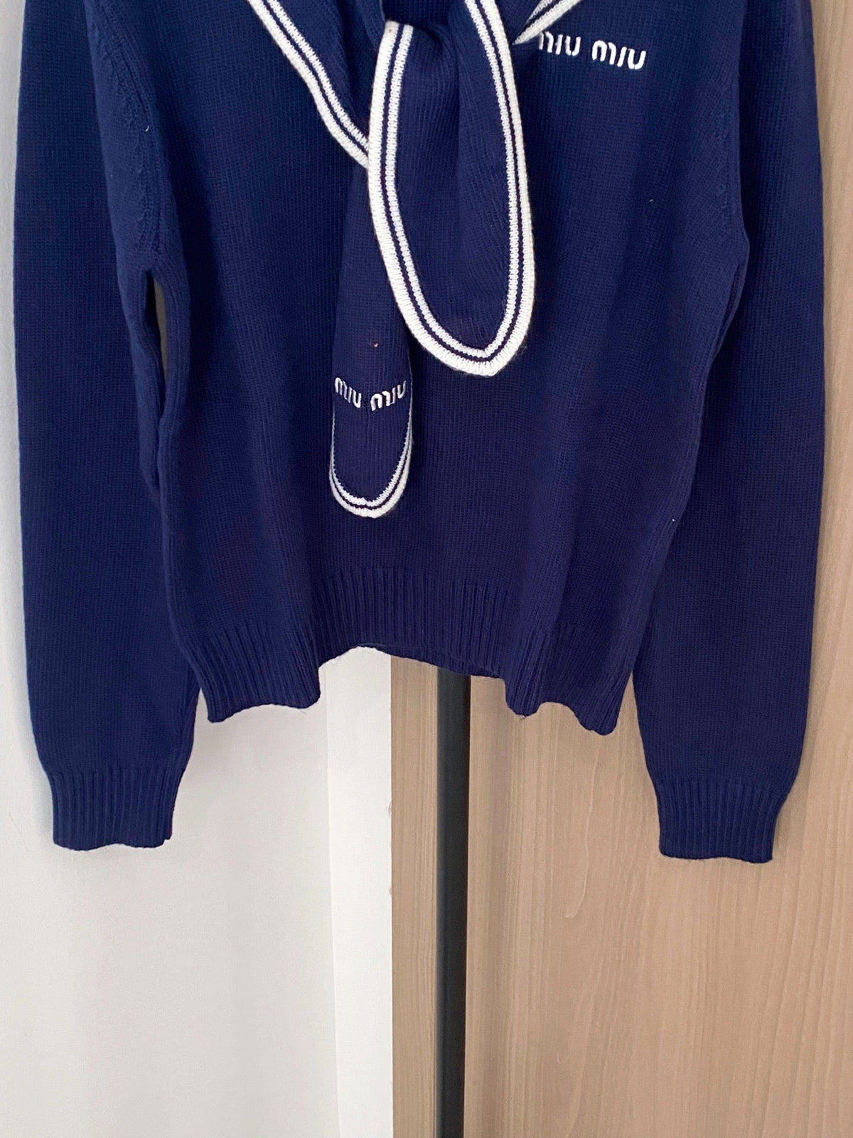 Miumiu 2025 Sailor Sweater Red and Navy Blue Wool