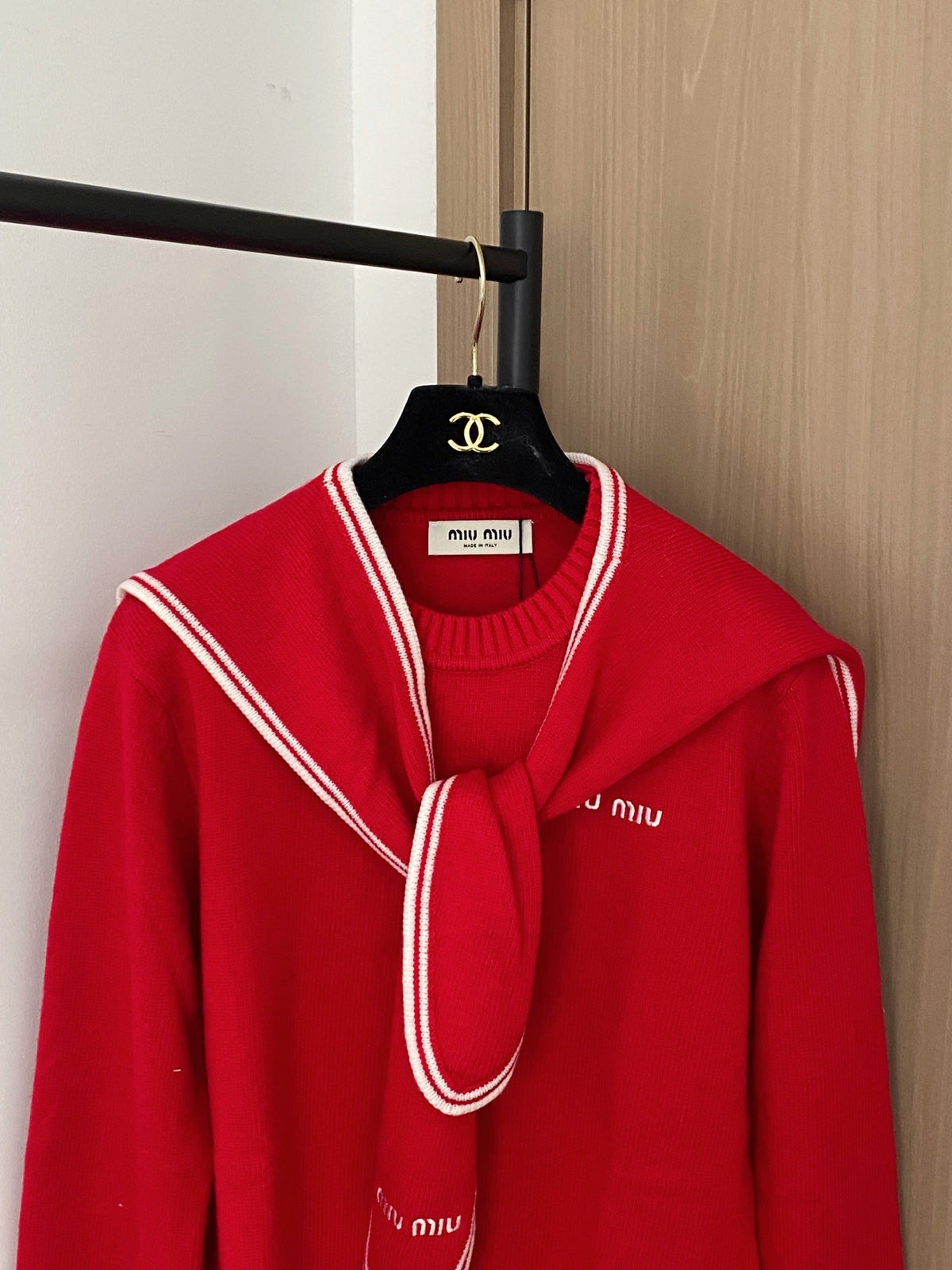 Miumiu 2025 Sailor Sweater Red and Navy Blue Wool