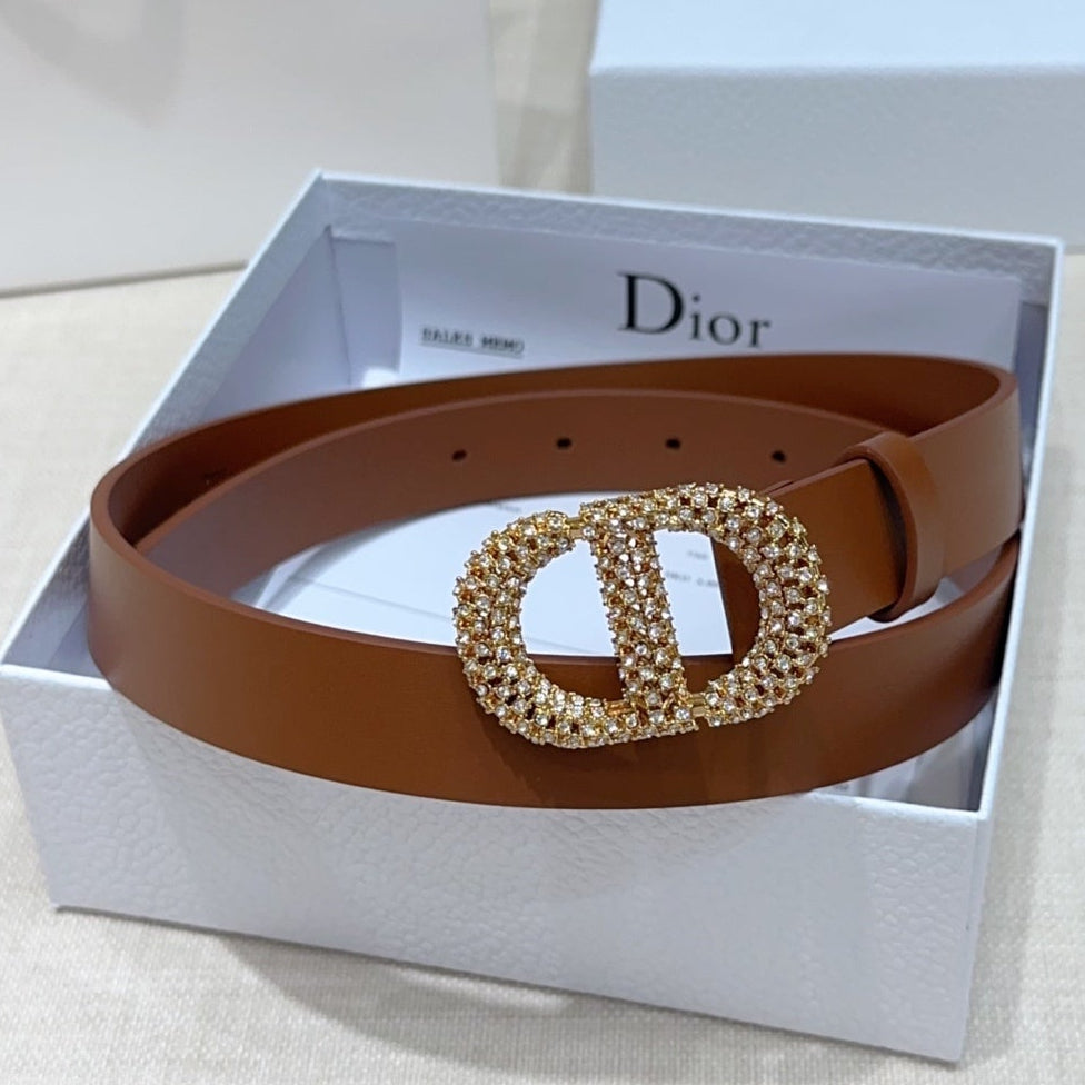 Dior 2026 Rhinestones Buckle Belt 25mm Cowhide 196490