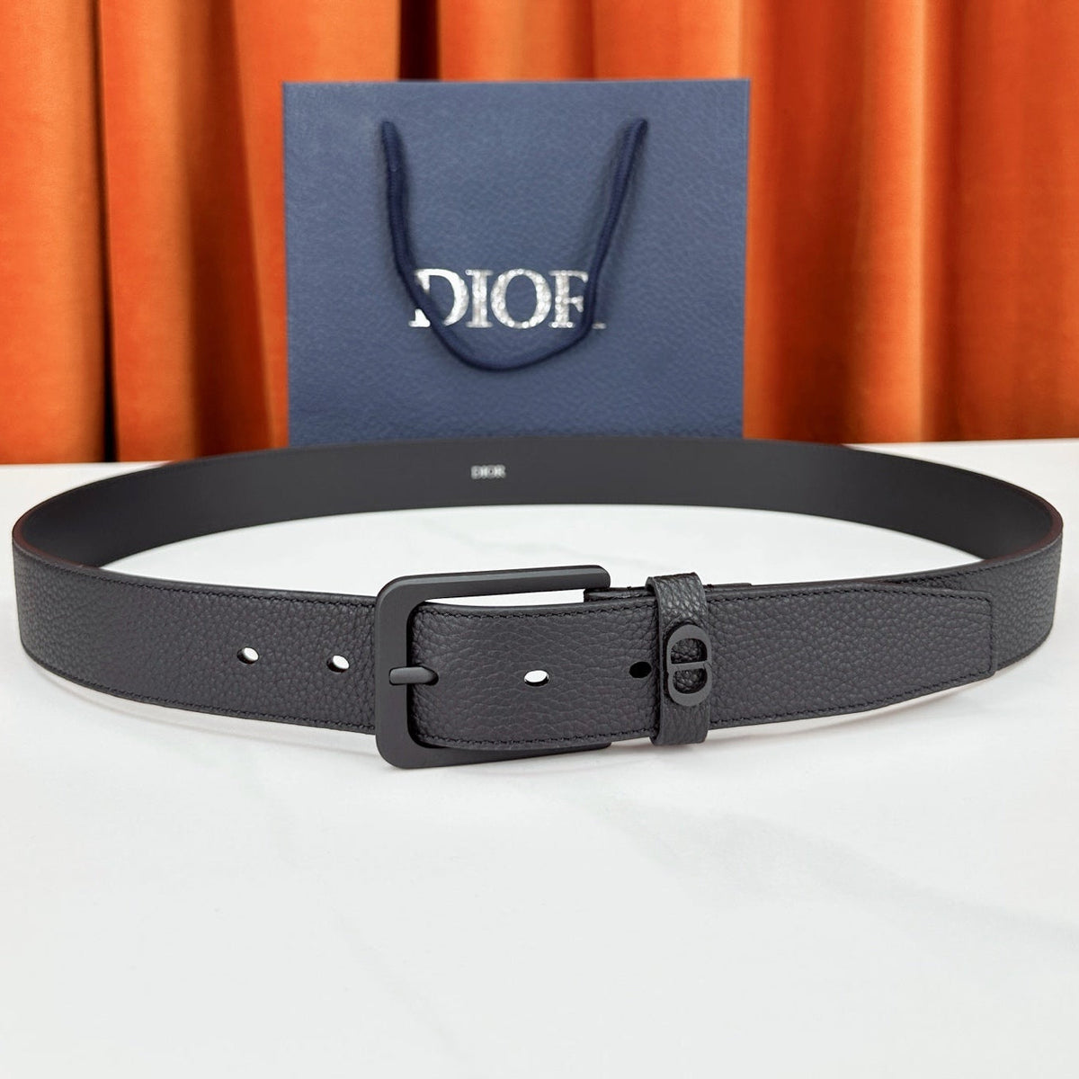 Dior 2026 CD Icon Grained Belt 35mm Black Calfskin