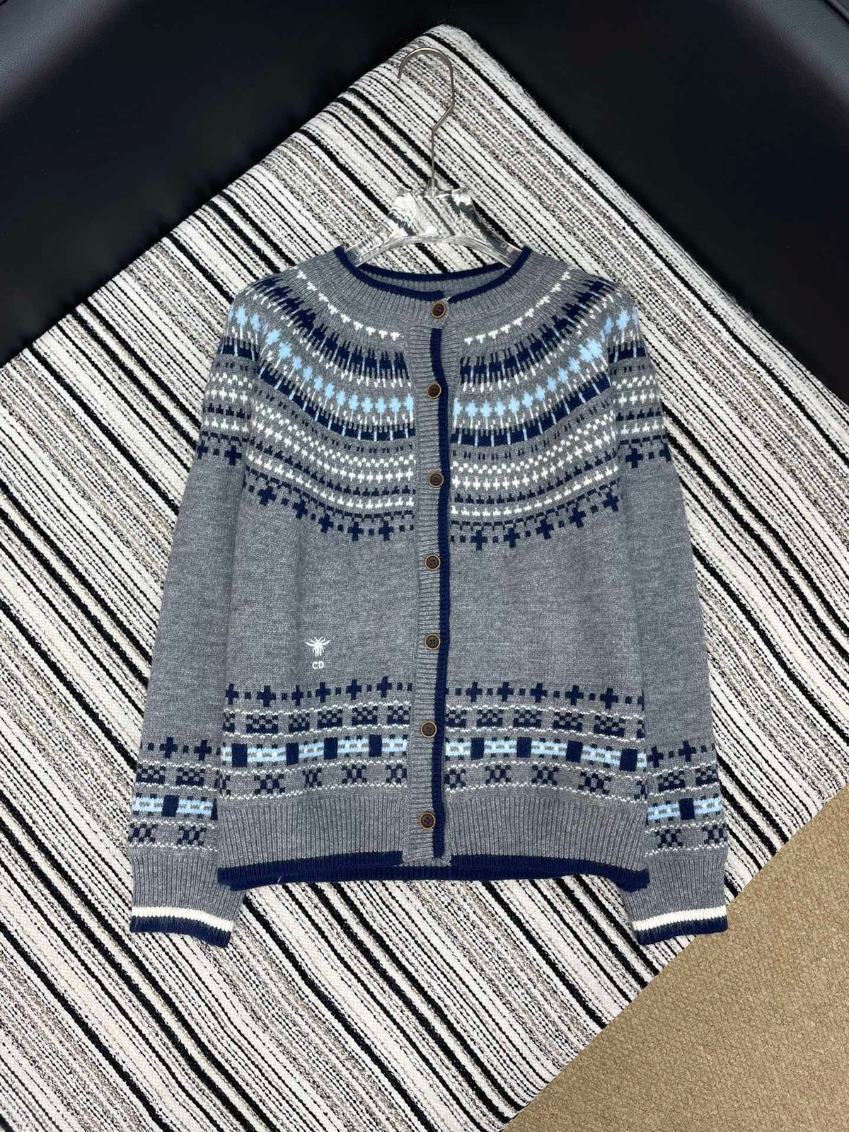 Dior 2025 Knitted Cardigan White and Gray Wool
