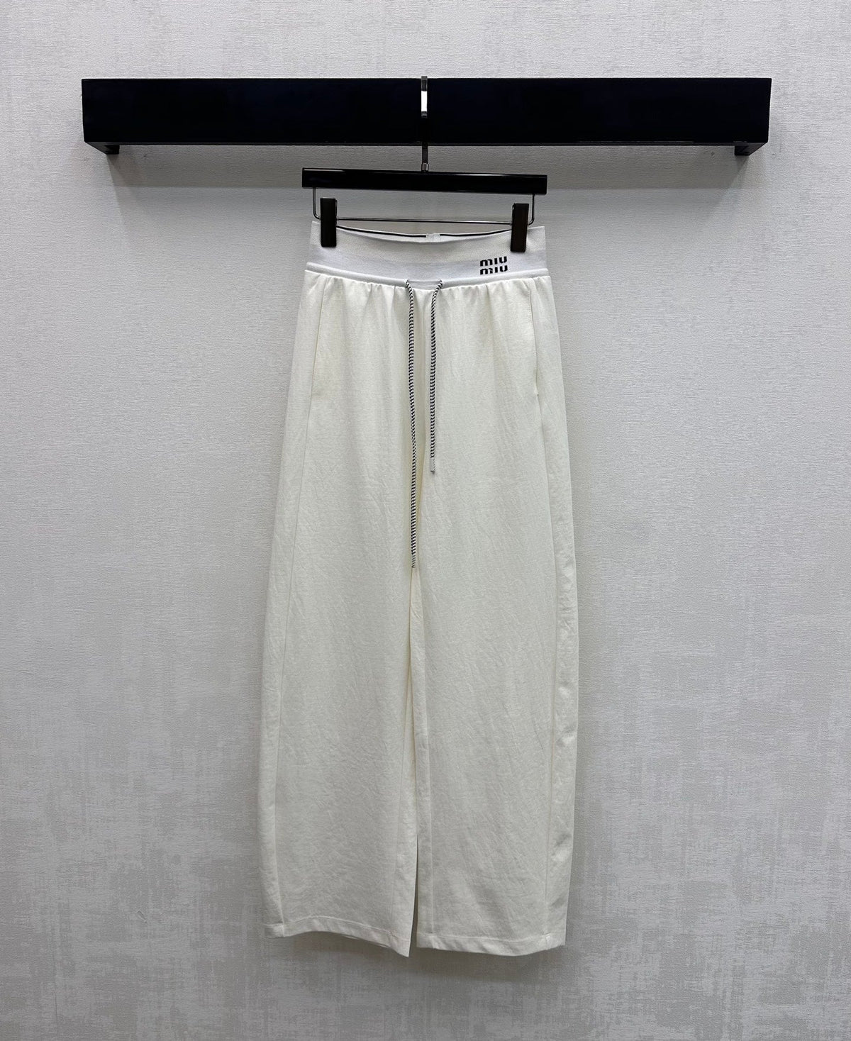 Miumiu 2026 Drawstring Webbing Pant Yellow and White Cotton Polyester