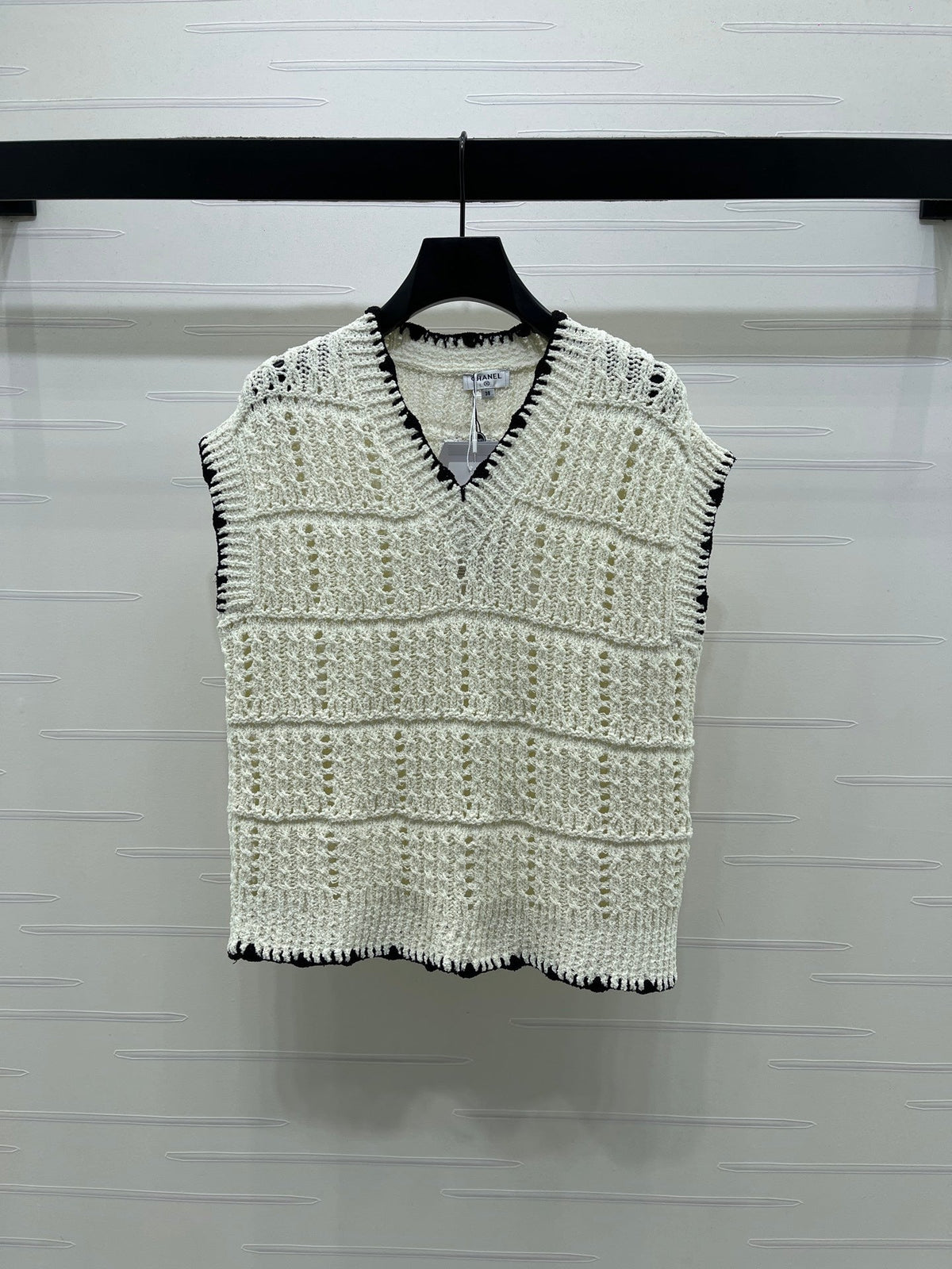 Chanel 2026 V-Neck Knit Vest Black and White Cotton Polyamide