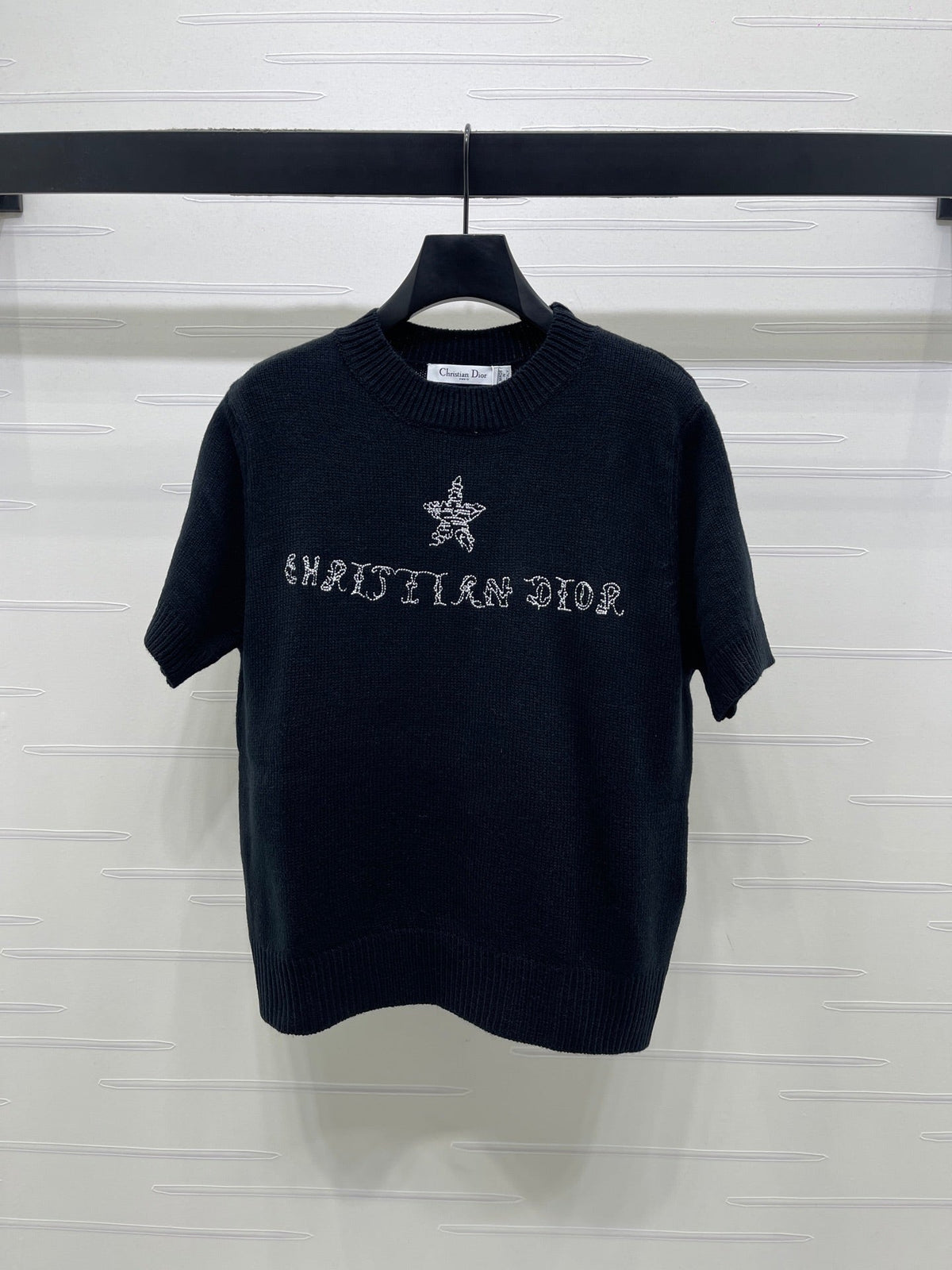 Dior 2026  Embroidered Letter Knit Short-Sleeve T-Shirt Wool