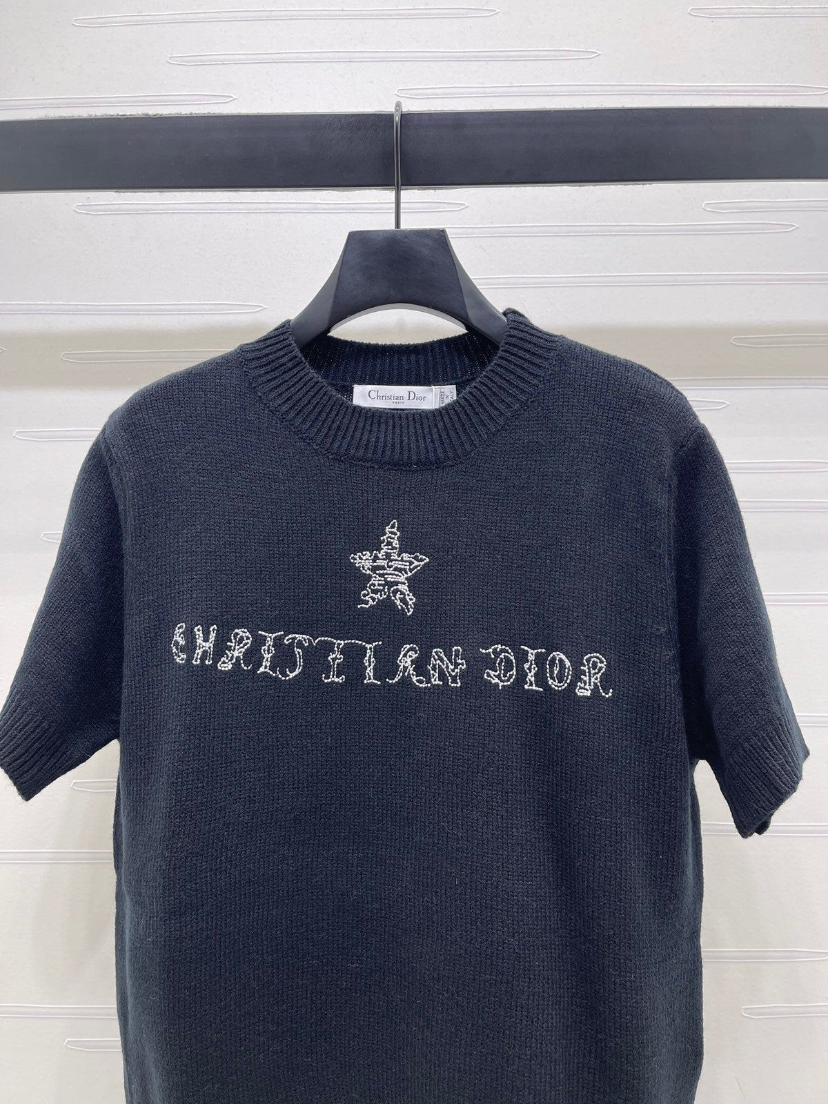 Dior 2026  Embroidered Letter Knit Short-Sleeve T-Shirt Wool