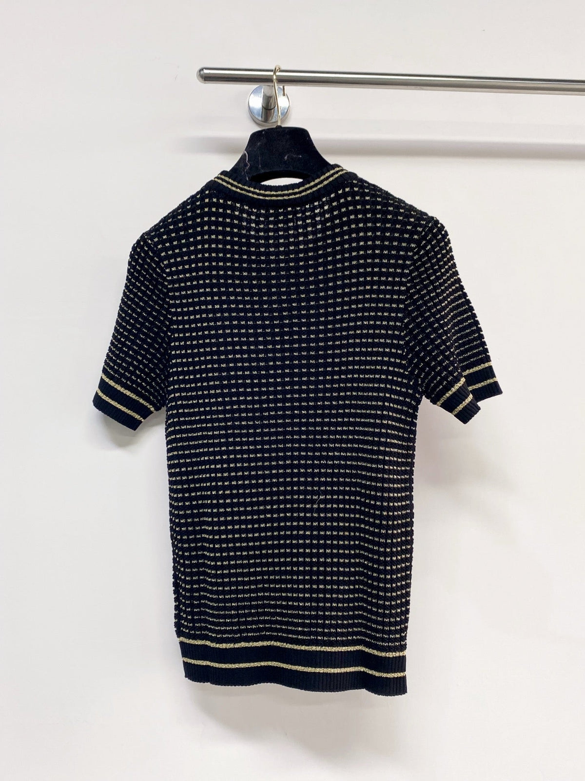 Chanel 2026  Short-Sleeve Shirt Cream and Navy Blue Tencel Nylon
