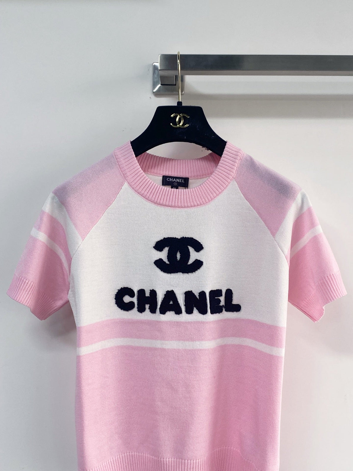 Chanel 2026  Short-Sleeve Shirt Pink Black White Wool Cashmere