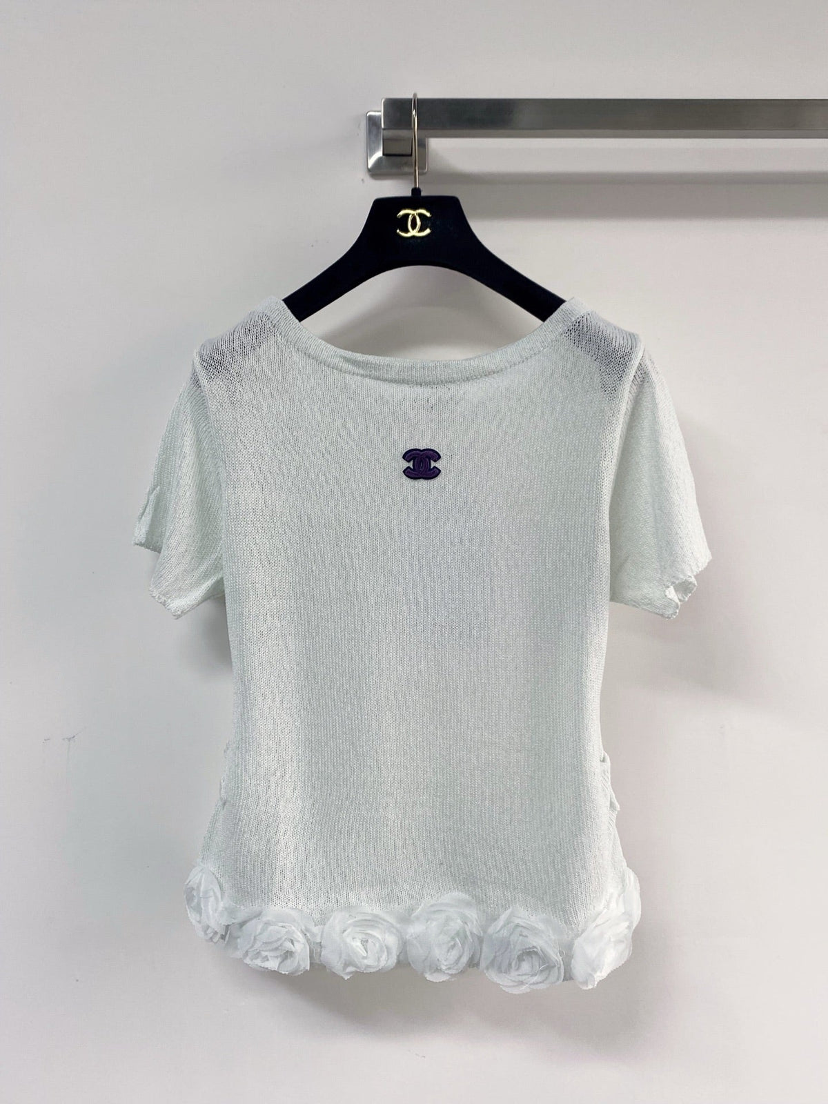 Chanel 2026 T-shirt with Flower Detail Purple Mint Green Wool Nylon 140475