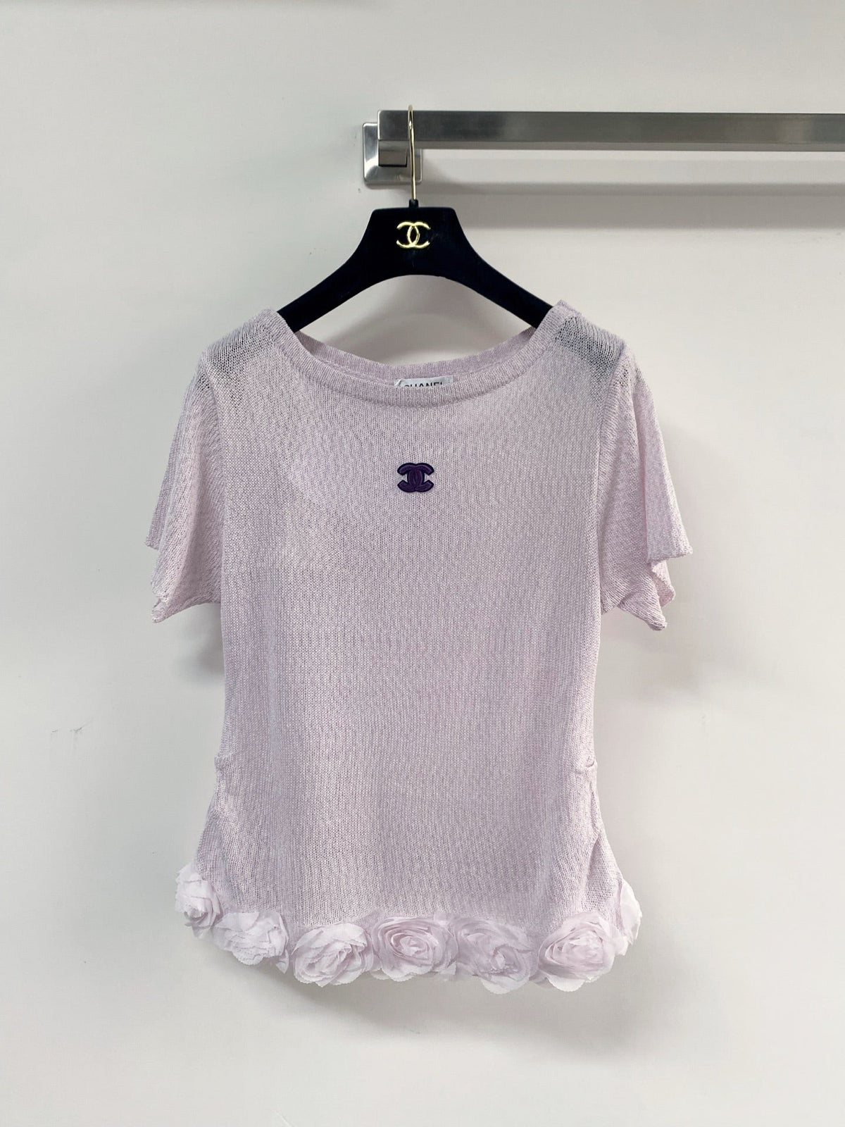 Chanel 2026 T-shirt with Flower Detail Purple Mint Green Wool Nylon 140475