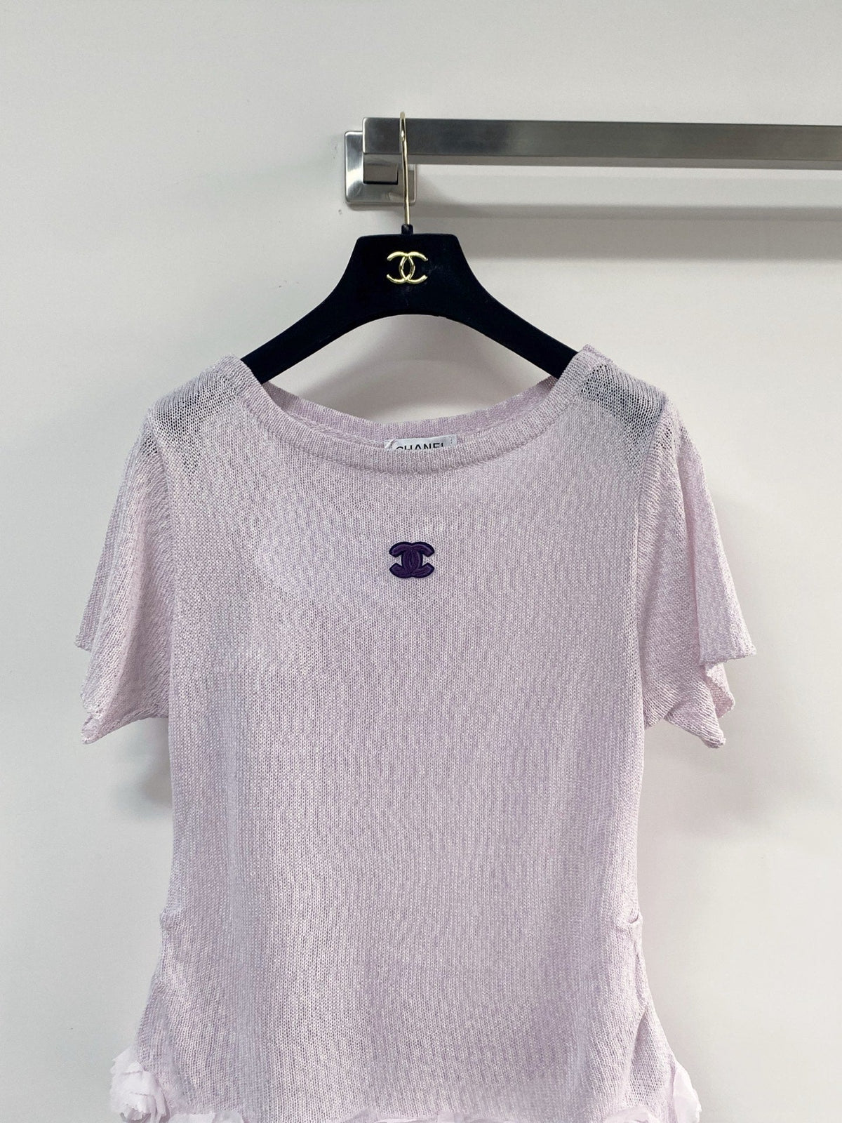 Chanel 2026 T-shirt with Flower Detail Purple Mint Green Wool Nylon 140475