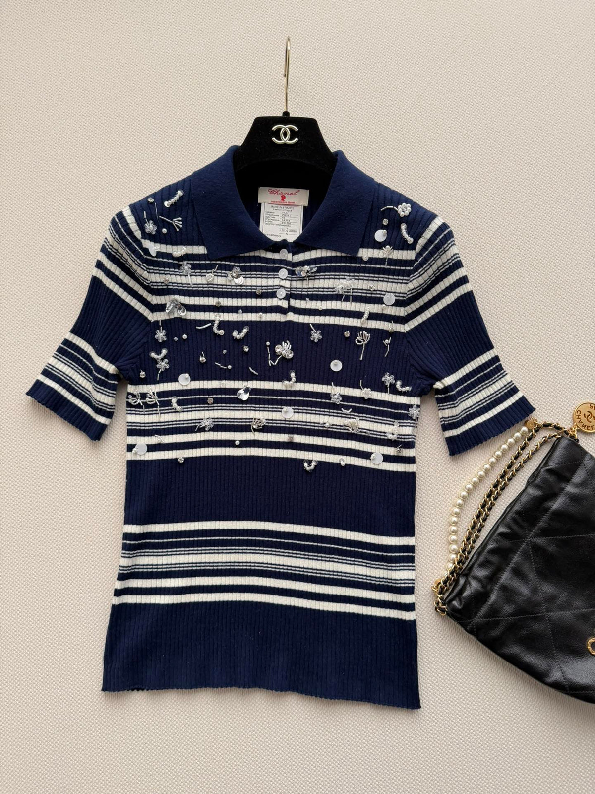 Chanel 2026 Striped Knit Polo Shirt Cashmere 166849