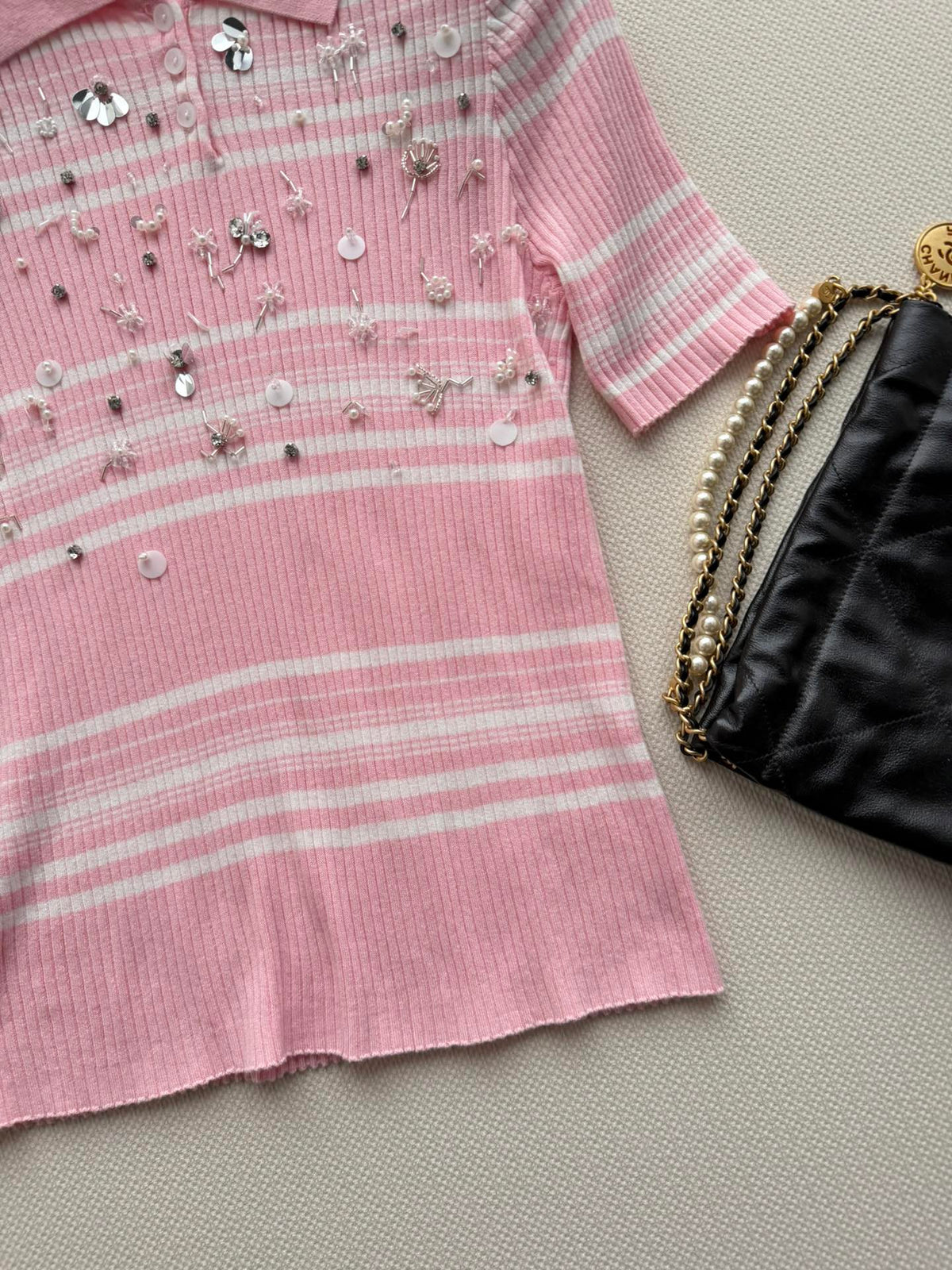 Chanel 2026 Striped Knit Polo Shirt Cashmere 166849