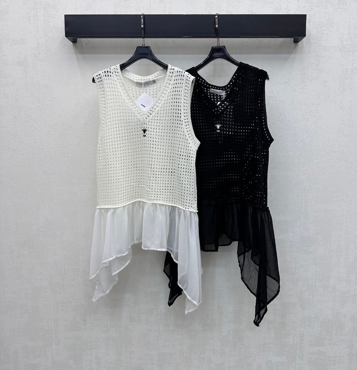 Dior 2026 Patchwork Hollow-Out Knitted Vest Black and White Wool 374931