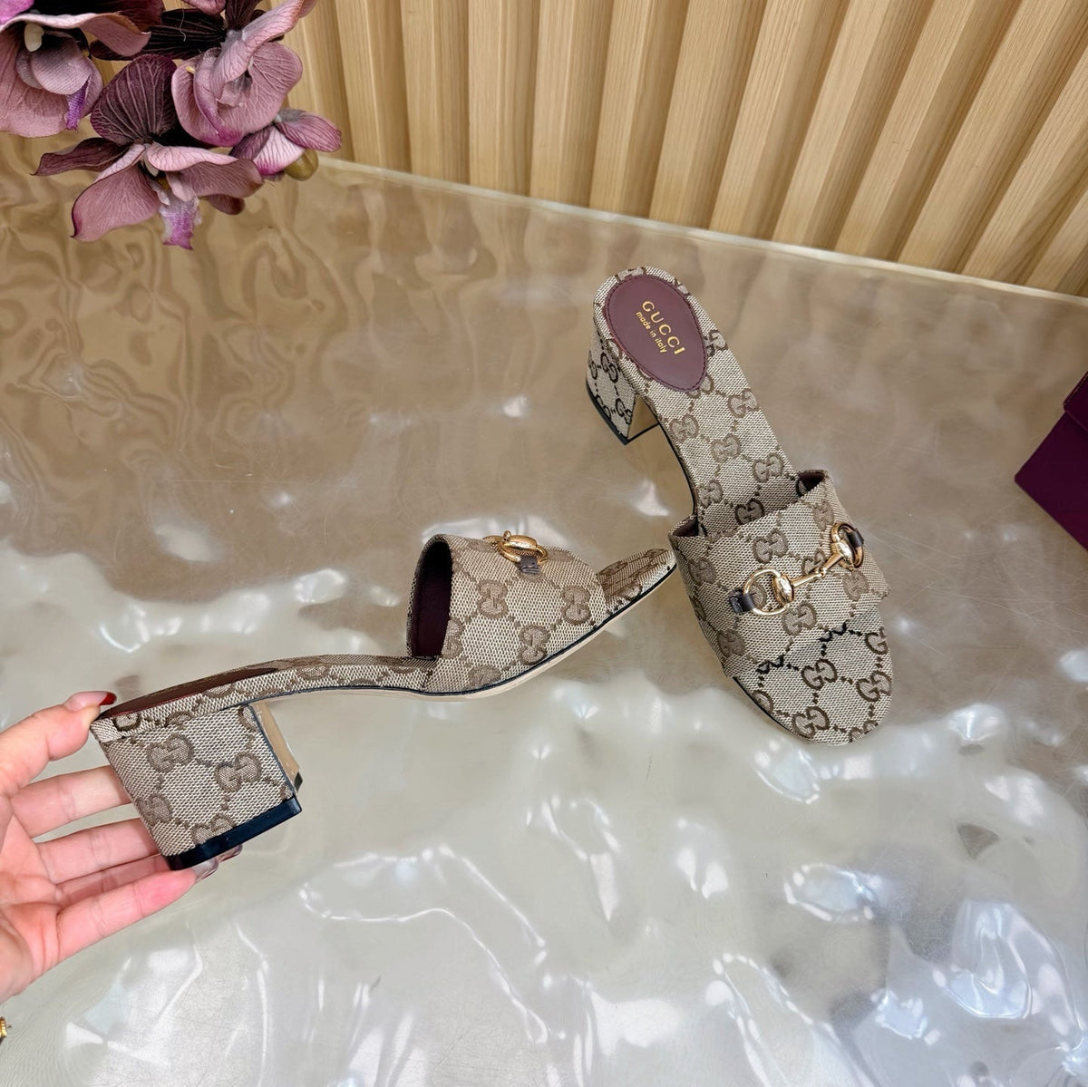 GG 26ss Chunky Heel Sandals 55 Double G Canvas