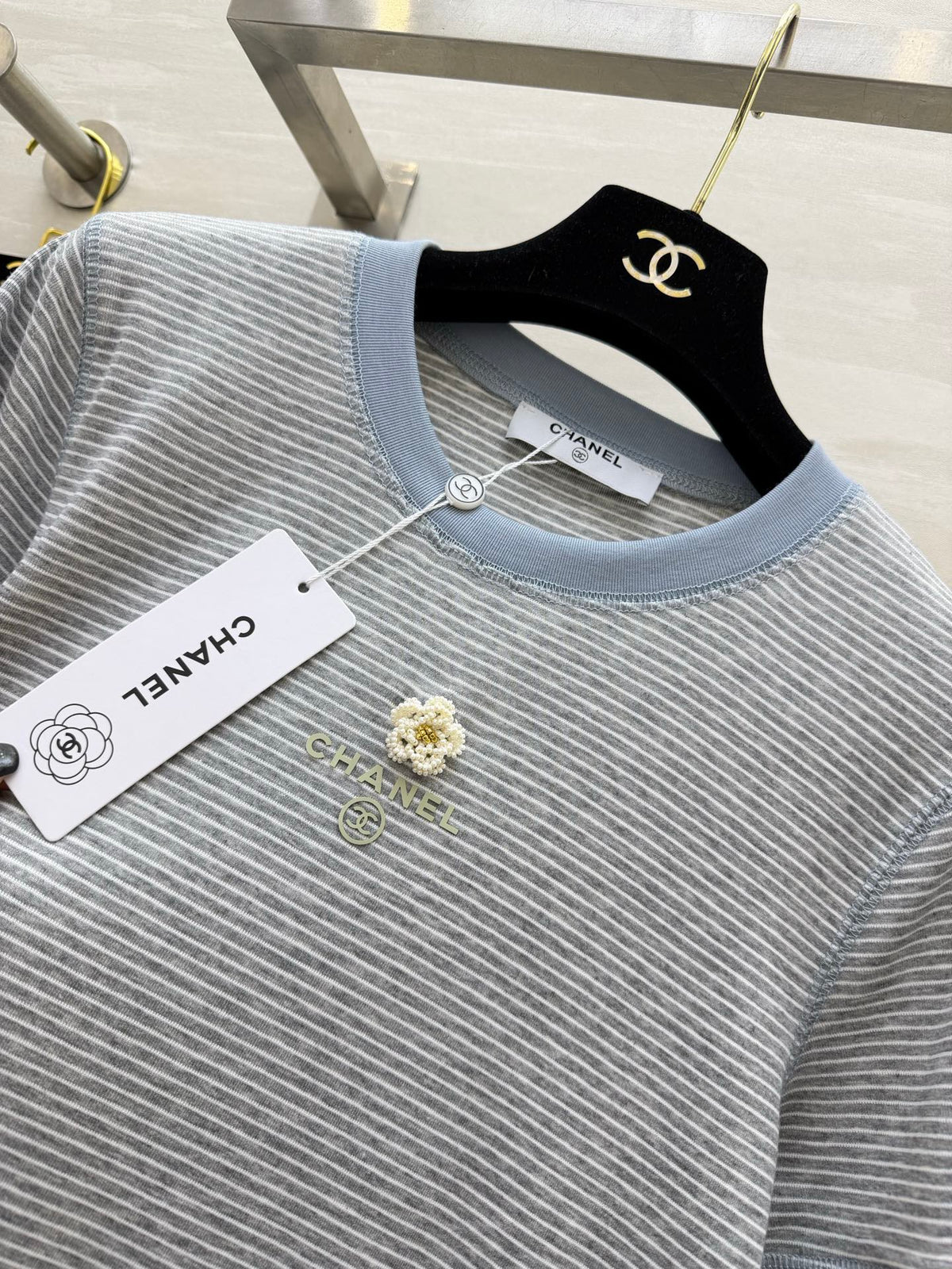 Chanel 2026 Camellia Striped T-Shirt Cotton 213368