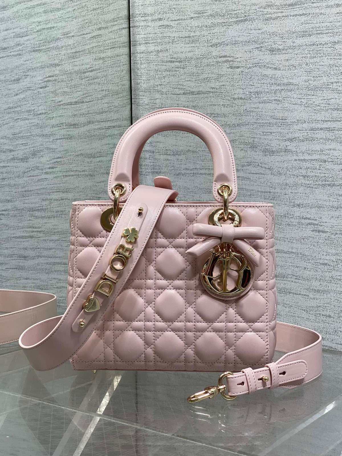 Dior 2026 Bow Lady Dior Pink Cannage Lambskin With Gold Charm 286609