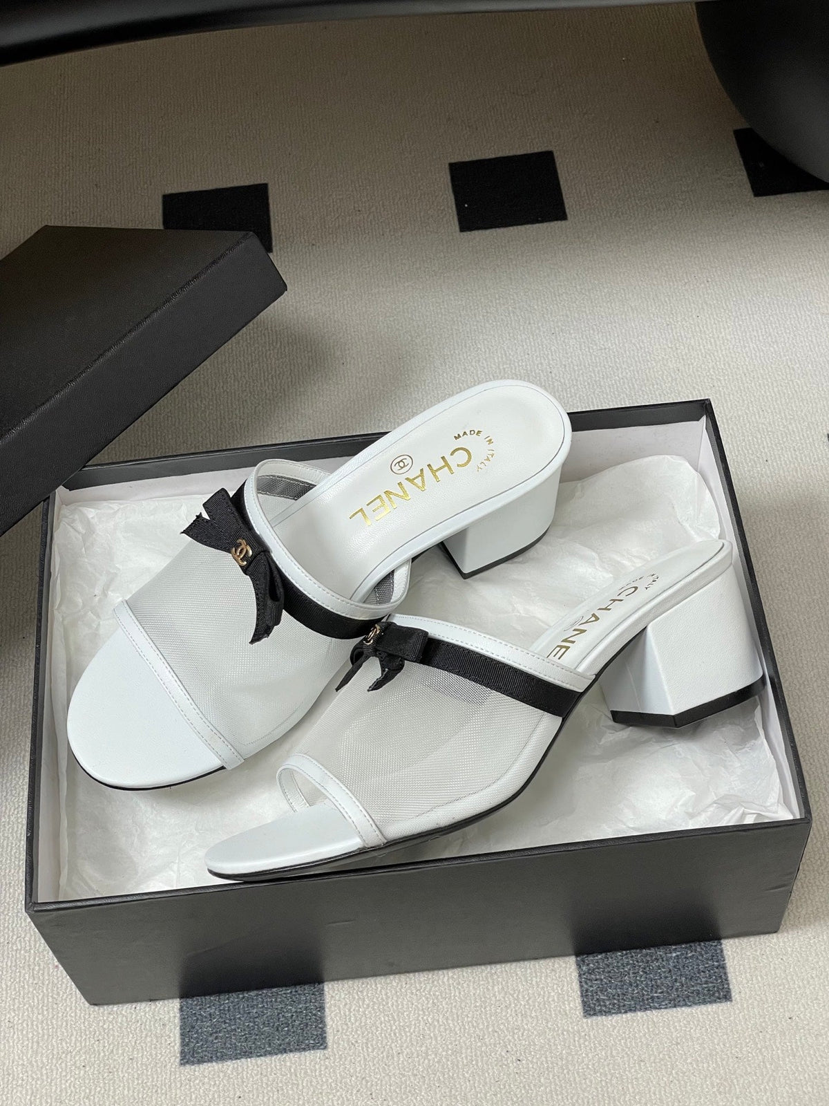 CC 2026 Sandal Bow Mesh Calfskin