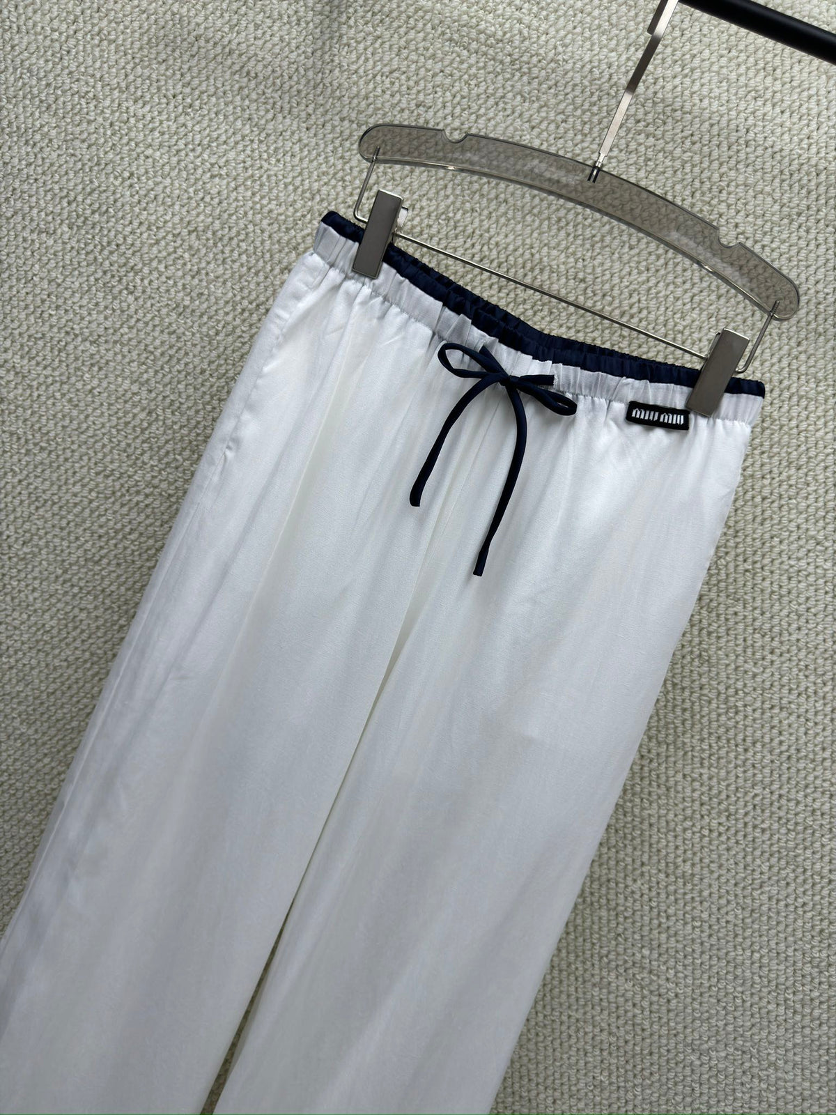 Miumiu 2026 Elastic High-Waisted Straight Wide-Leg Pant Tencel Cotton