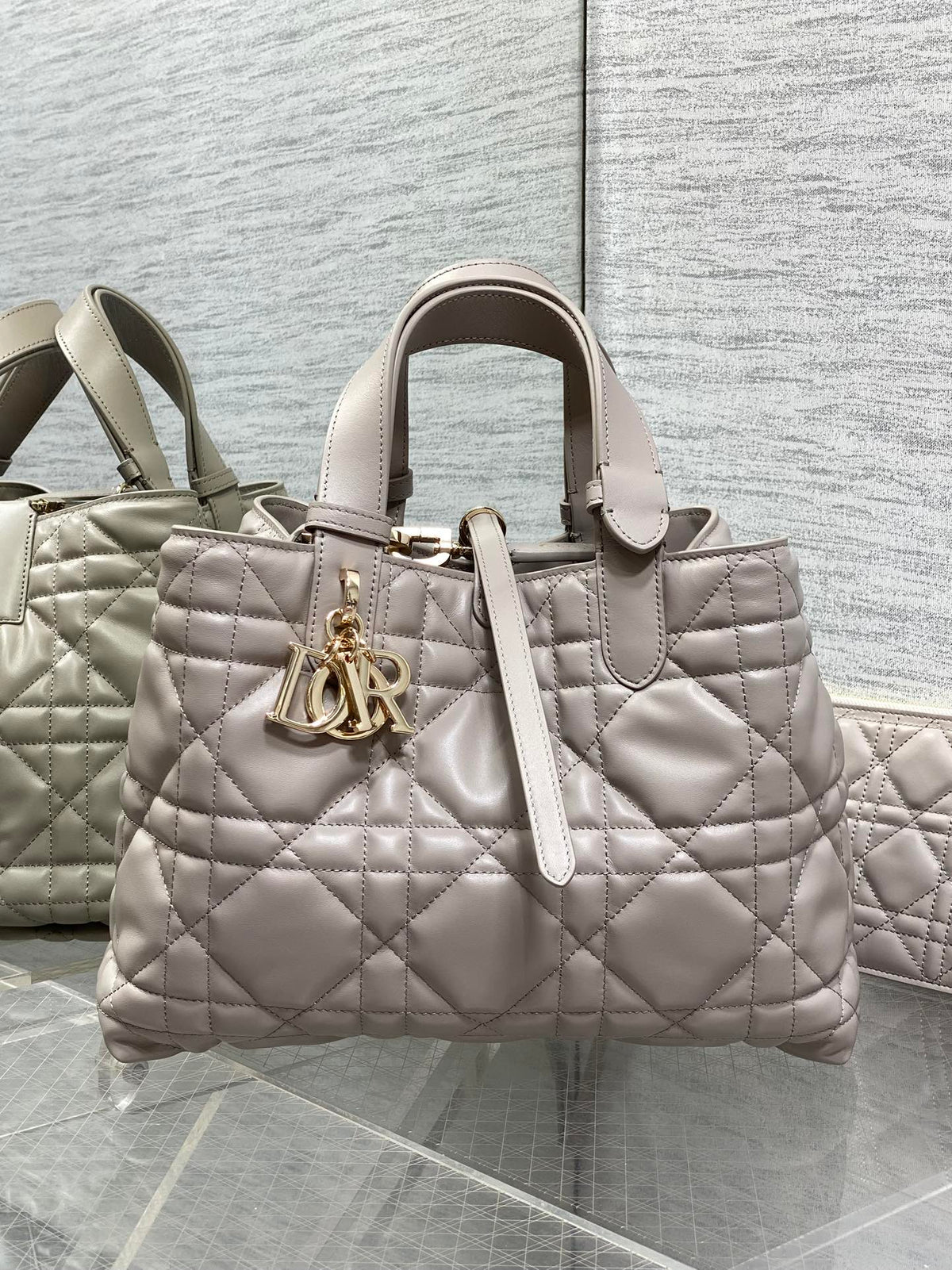 Dior 2026 Toujours Vertical Tote Bag Elegant Grey Calfskin 286656