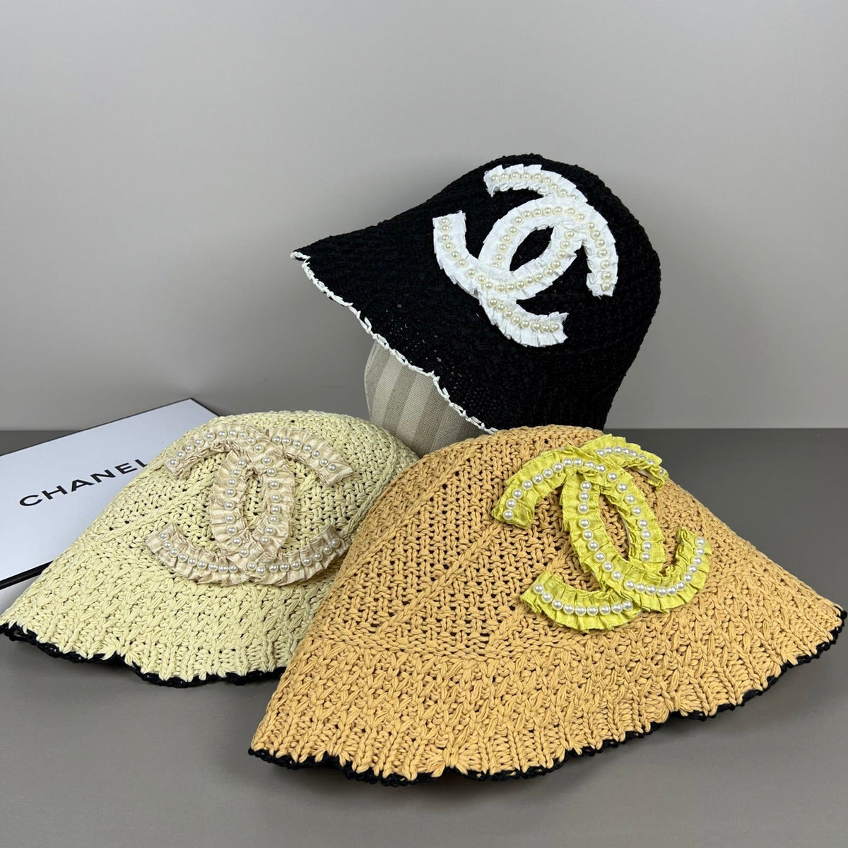 Chanel Knitted Lace Bucket Hat Wool With CC Logo And Pearls 237350