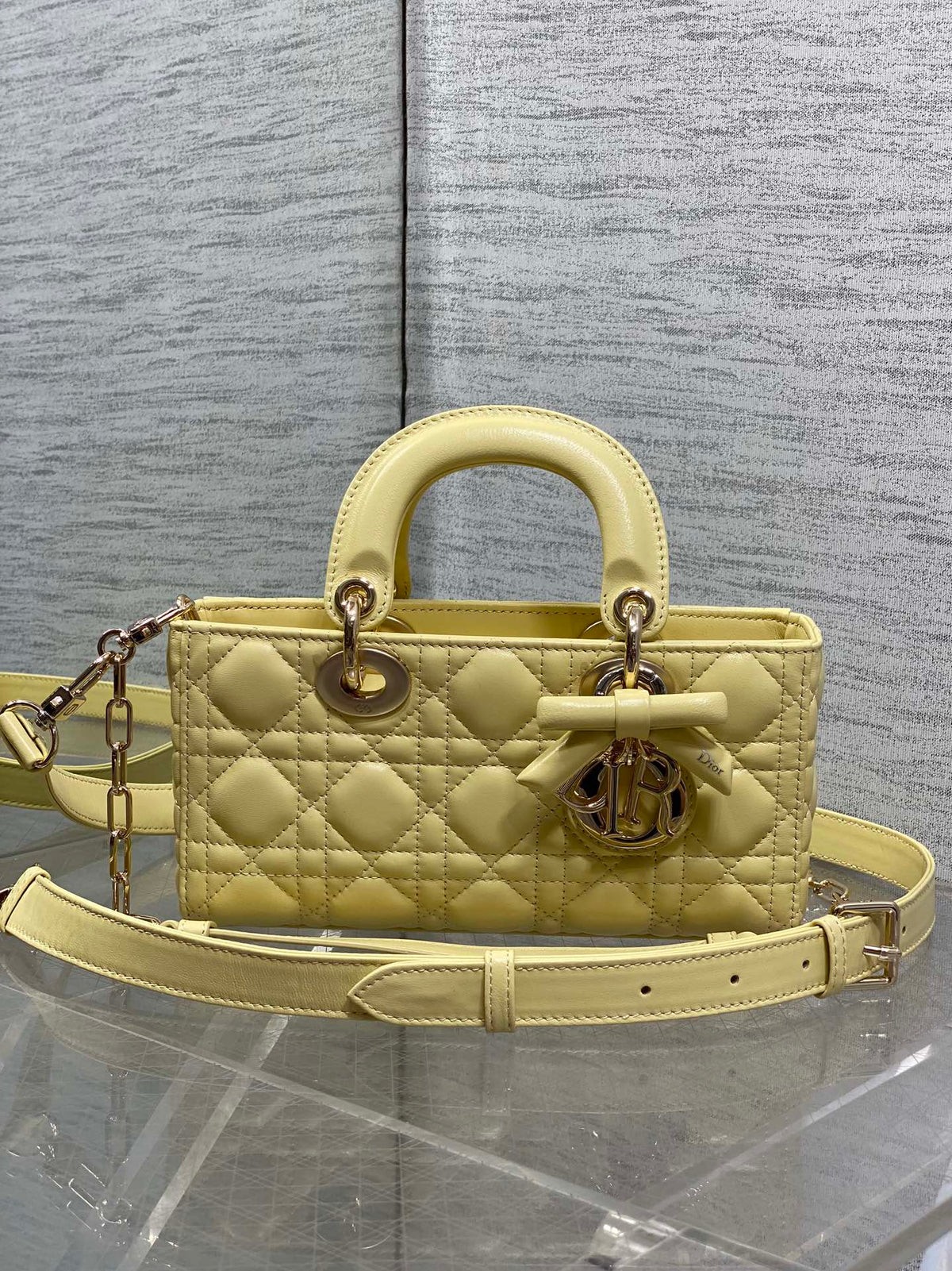Dior 2026 Bow Lady D-Joy Yellow Cannage Lambskin With Light Gold 286555