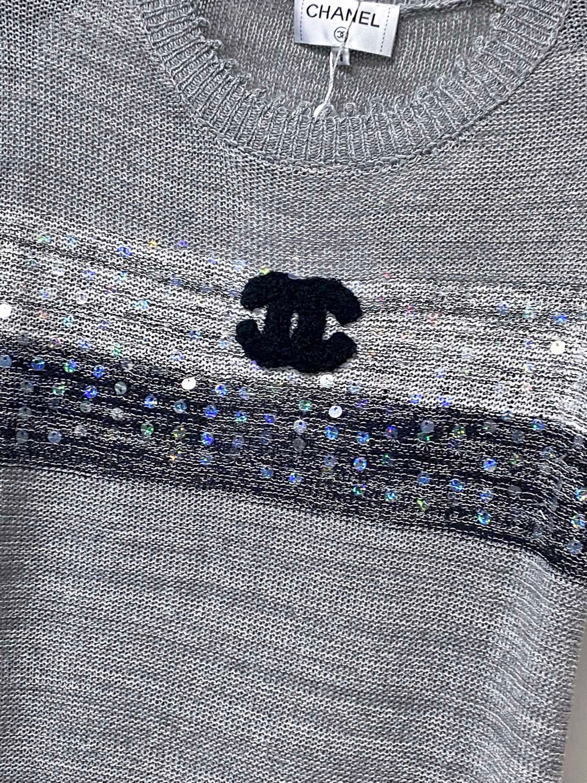 Chanel 2026 Short-sleeved Shirt Grey White Tencel Wool 295276