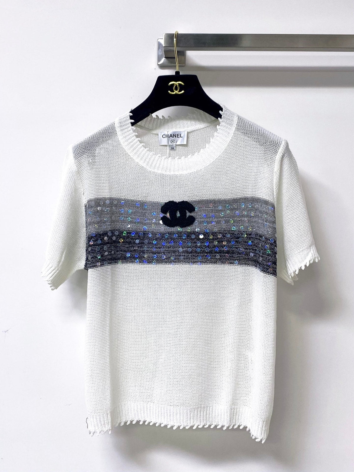 Chanel 2026 Short-sleeved Shirt Grey White Tencel Wool 295276