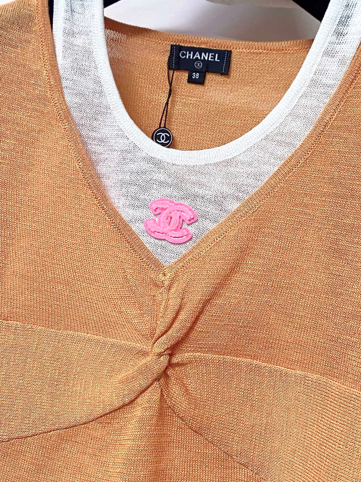 Chanel 2026 Short-sleeved Shirt Orange Blue Wool Cashmere 295246