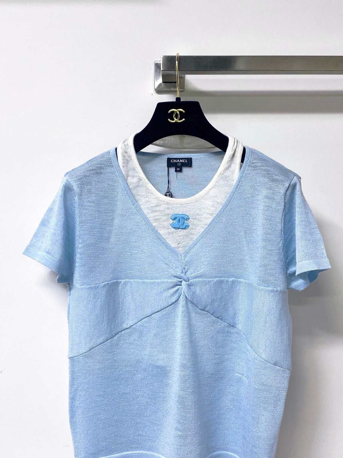 Chanel 2026 Short-sleeved Shirt Orange Blue Wool Cashmere 295246