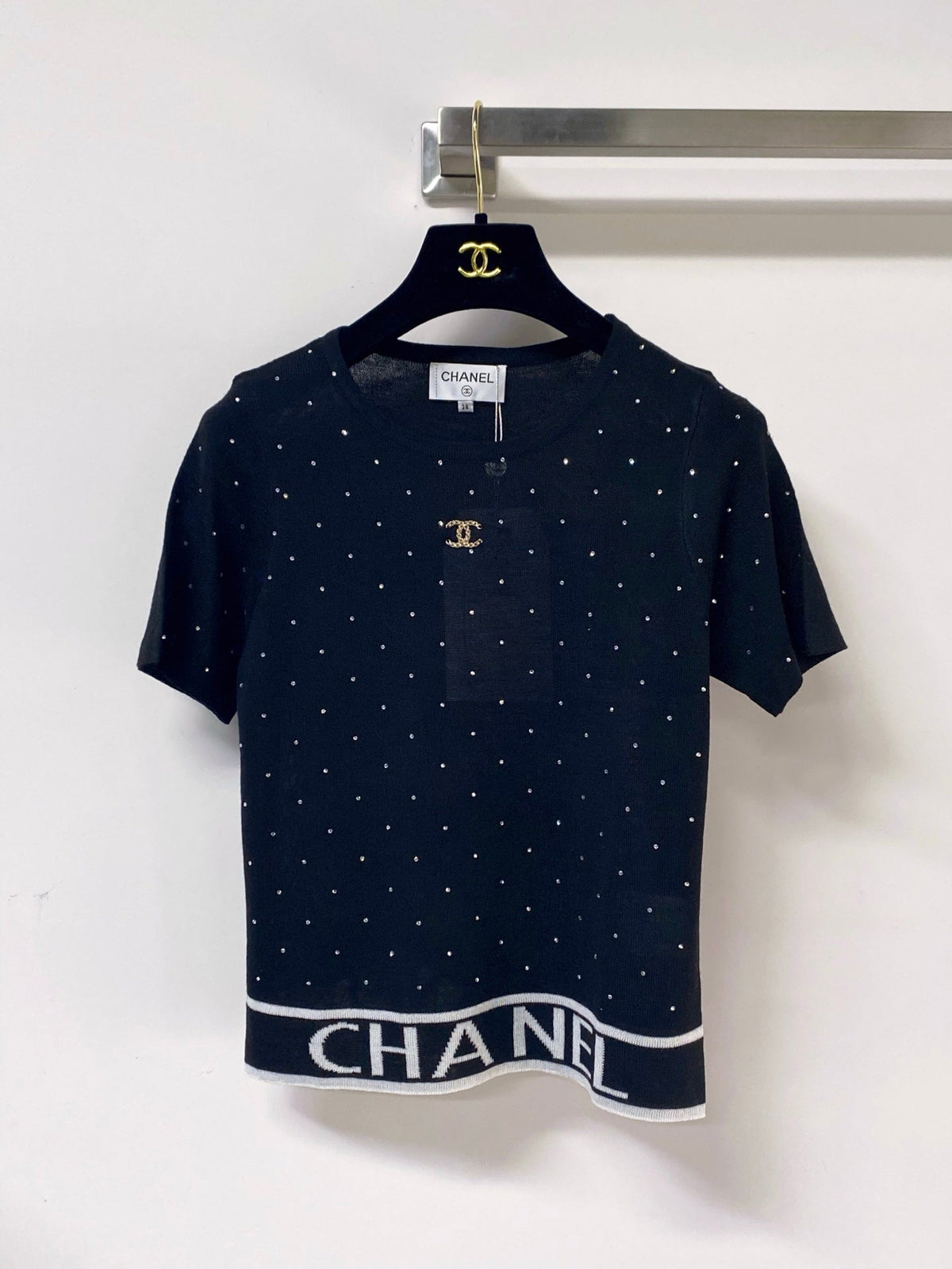 Chanel 2026 Rhinestone Knit Short-Sleeve Top Wool 330929