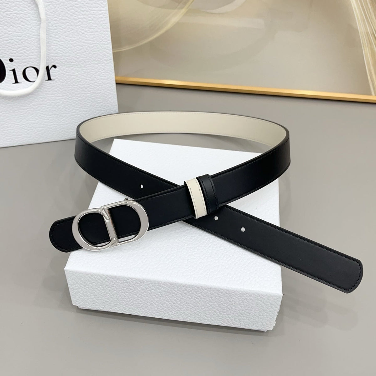 Dior 30mm Montaigne Reversible Belt Smooth Calfskin 208864