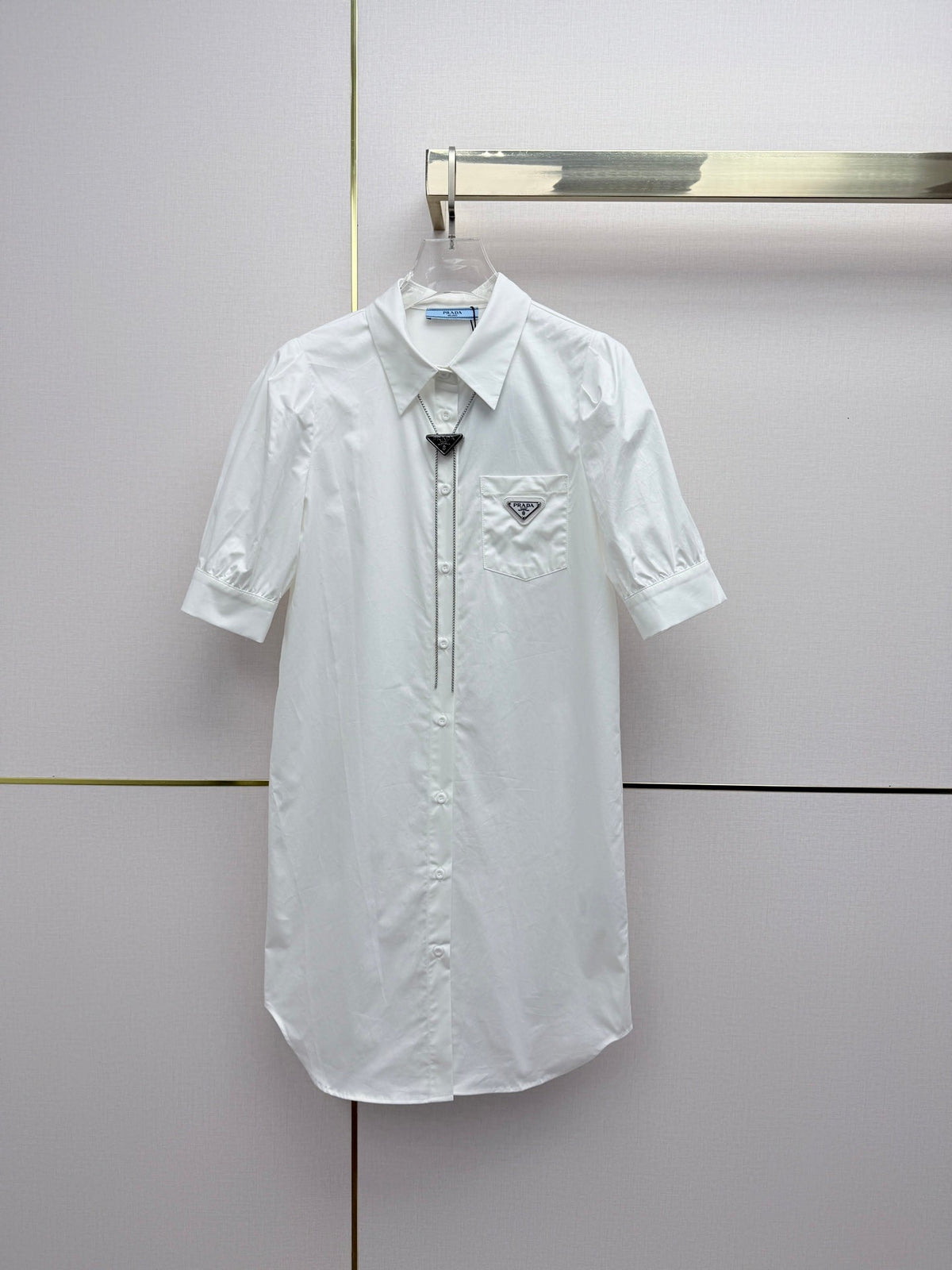 Prada 2026 Puff Sleeve Shirt Dress Cotton 396892