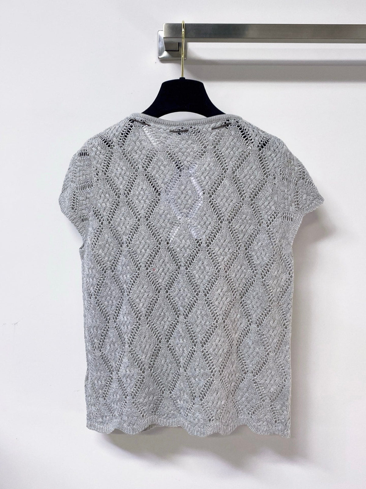 Chanel 2026 Hollow-Out Knit Top Drawstring Laine Wool 479951