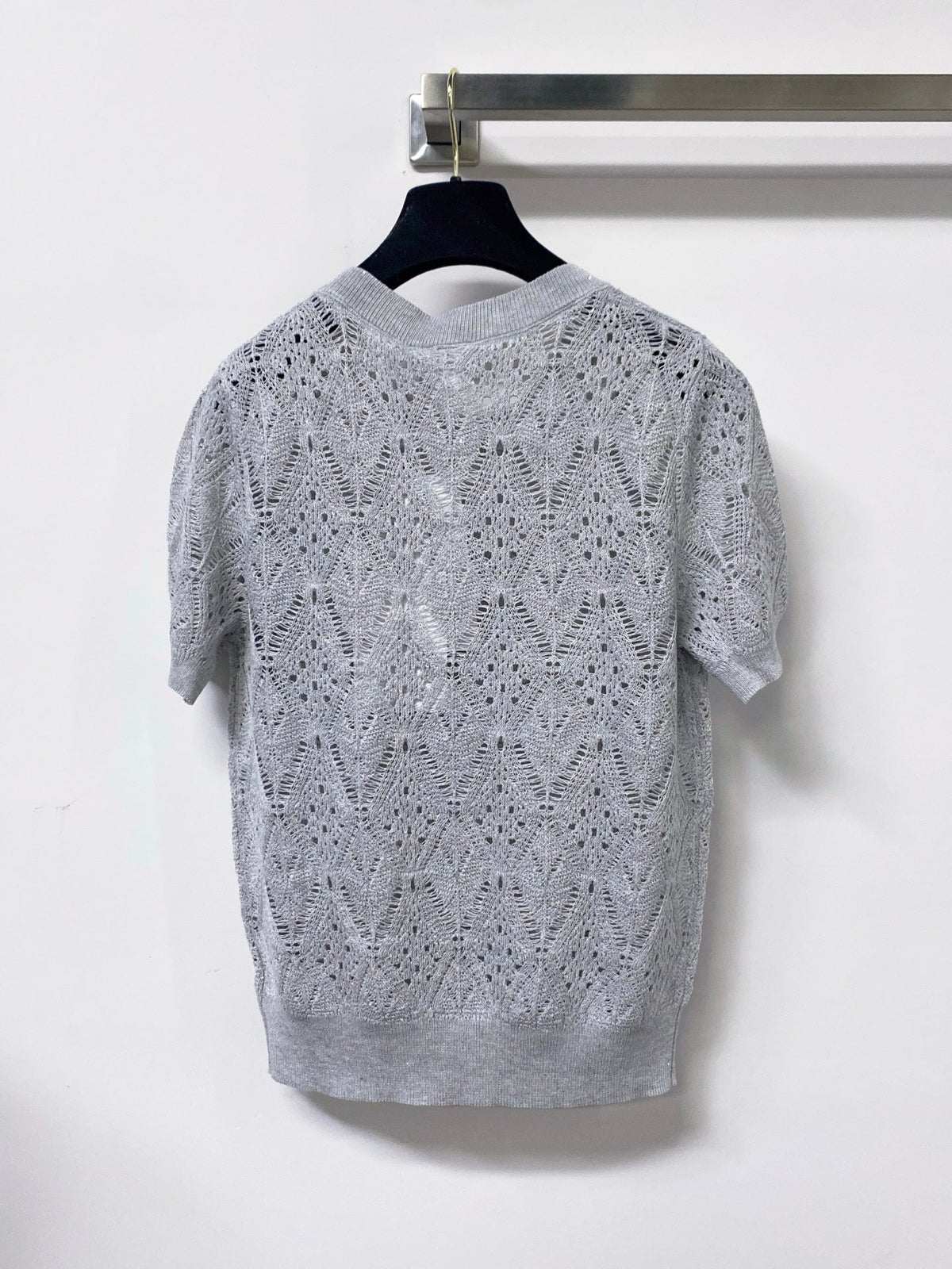 Dior 2026 Openwork Lace Knit Short-Sleeve Top Bow Details 479896