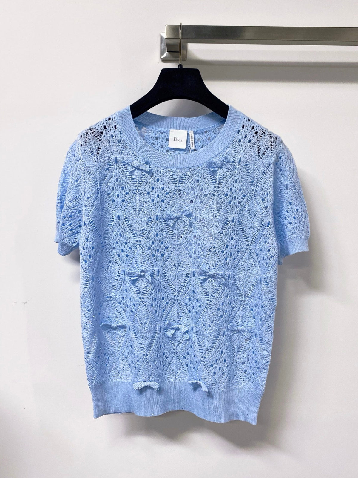 Dior 2026 Openwork Lace Knit Short-Sleeve Top Bow Details 479896