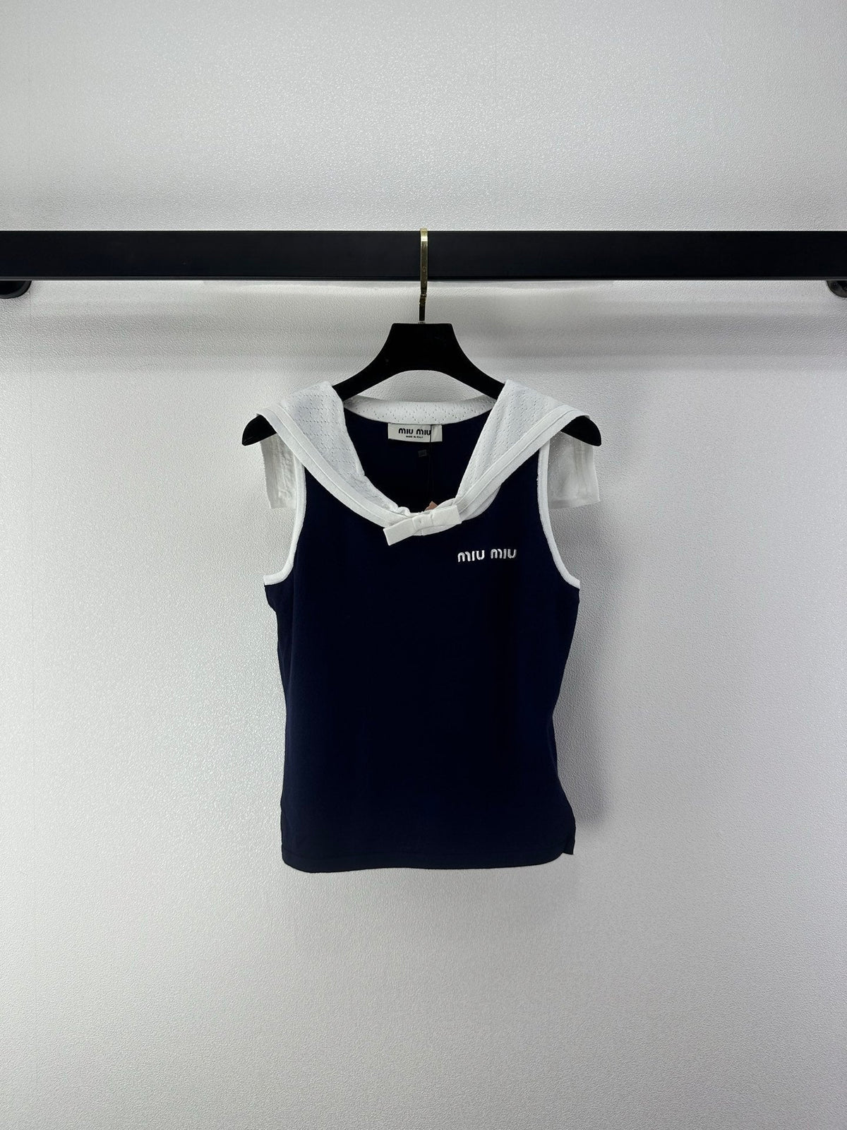 Miumiu 2026 Sailor Collar Bow Short-Sleeve Cotton 395594